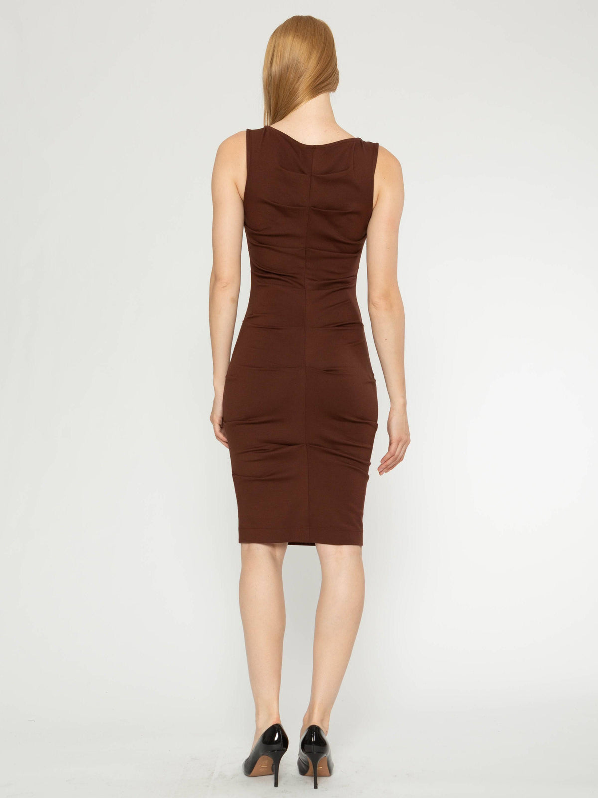 Chocolate Ponte Knit Ruched Dress