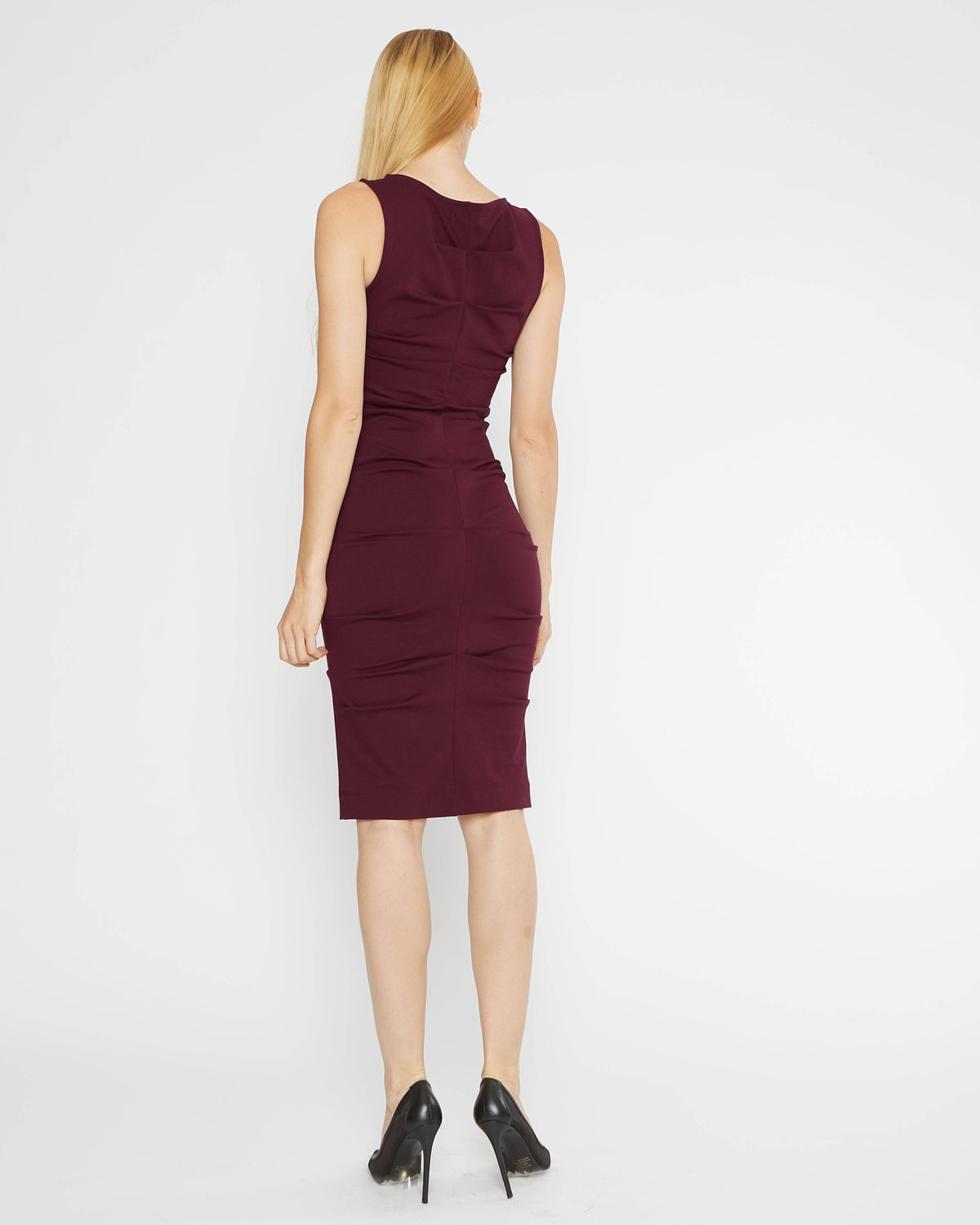 Elderberry Ponte Knit Ruched Dress