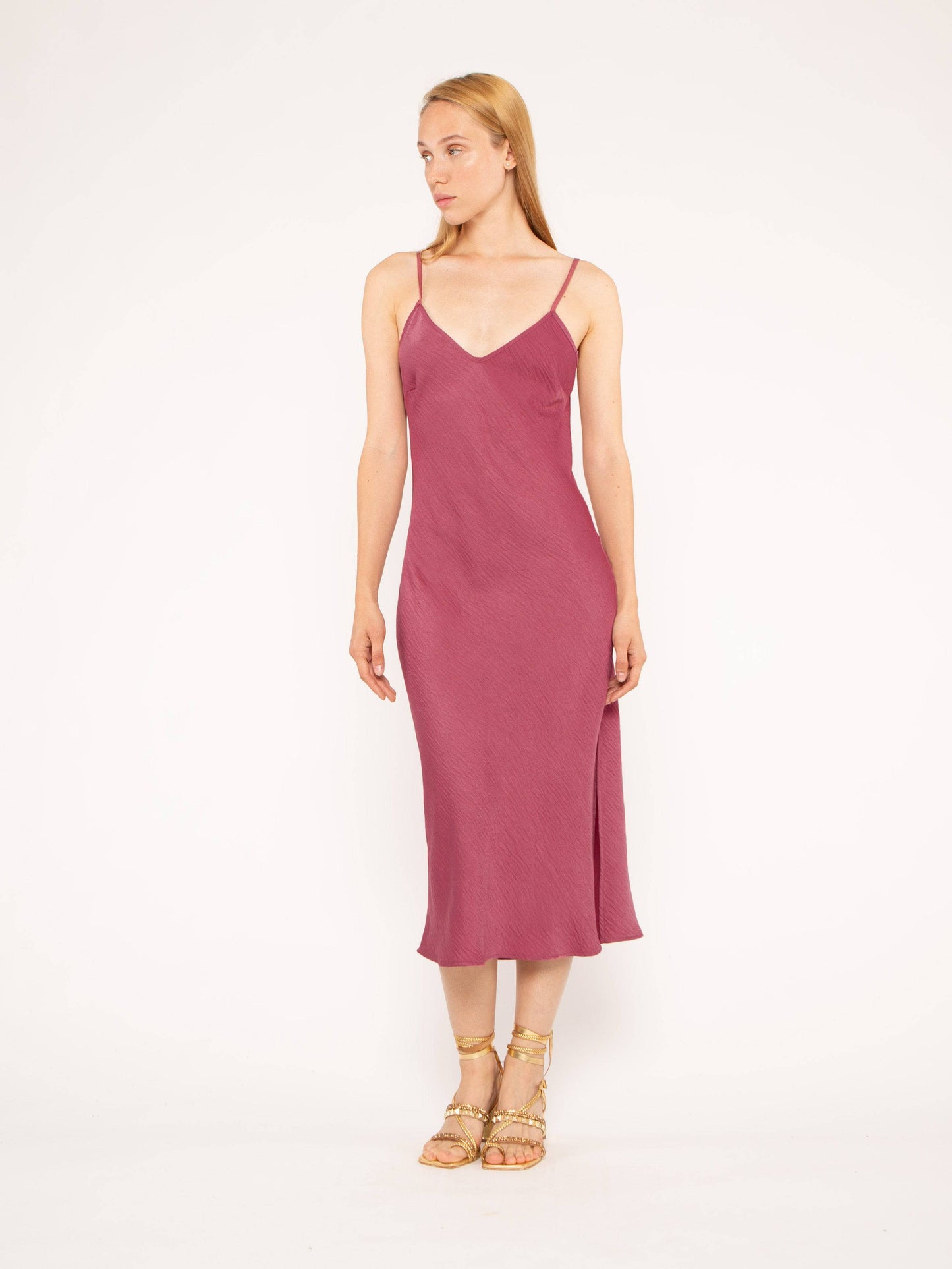 Mulberry Satin Crepe Slip Dress
