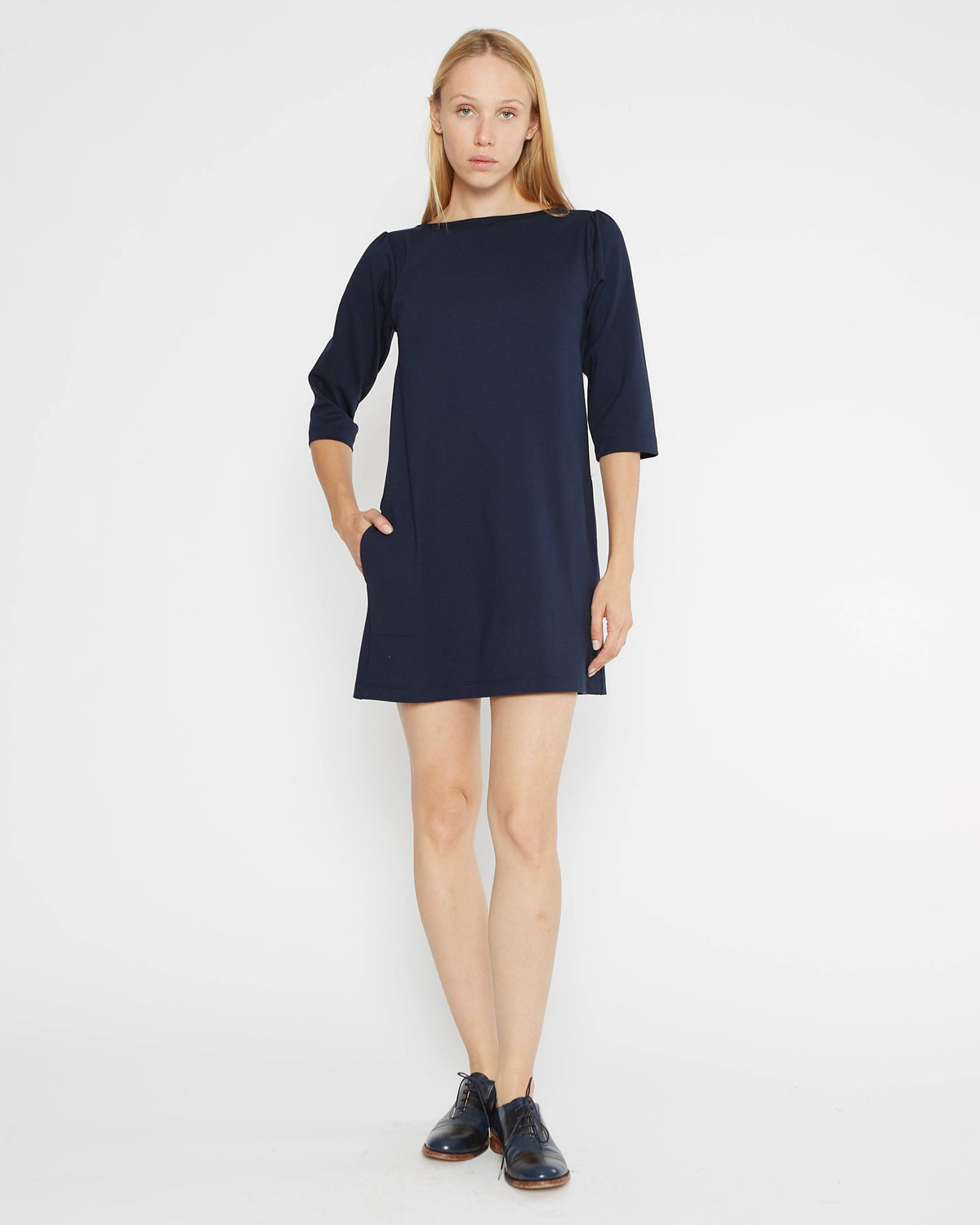 Navy Ponte Knit A-Line Dress