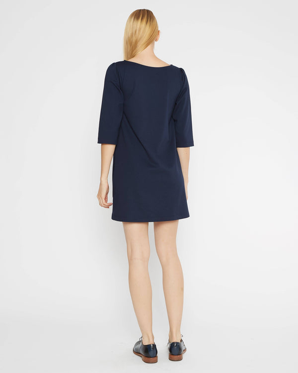 Navy Ponte Knit A-Line Dress