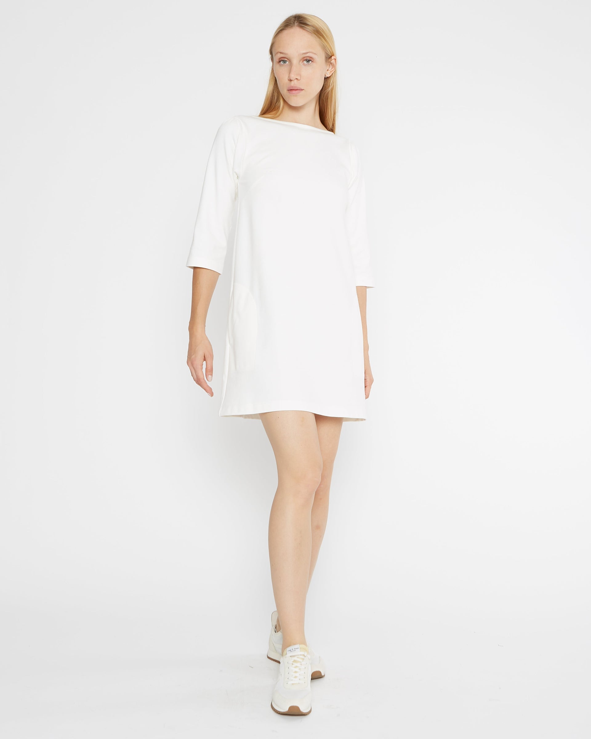 Women's A-Line Dress, Wrinkle Free Stretch Fabric, Day to Night Versatile, Machine Washable, Off-White, Size 3+, Deep Side Pockets, Ripley Rader