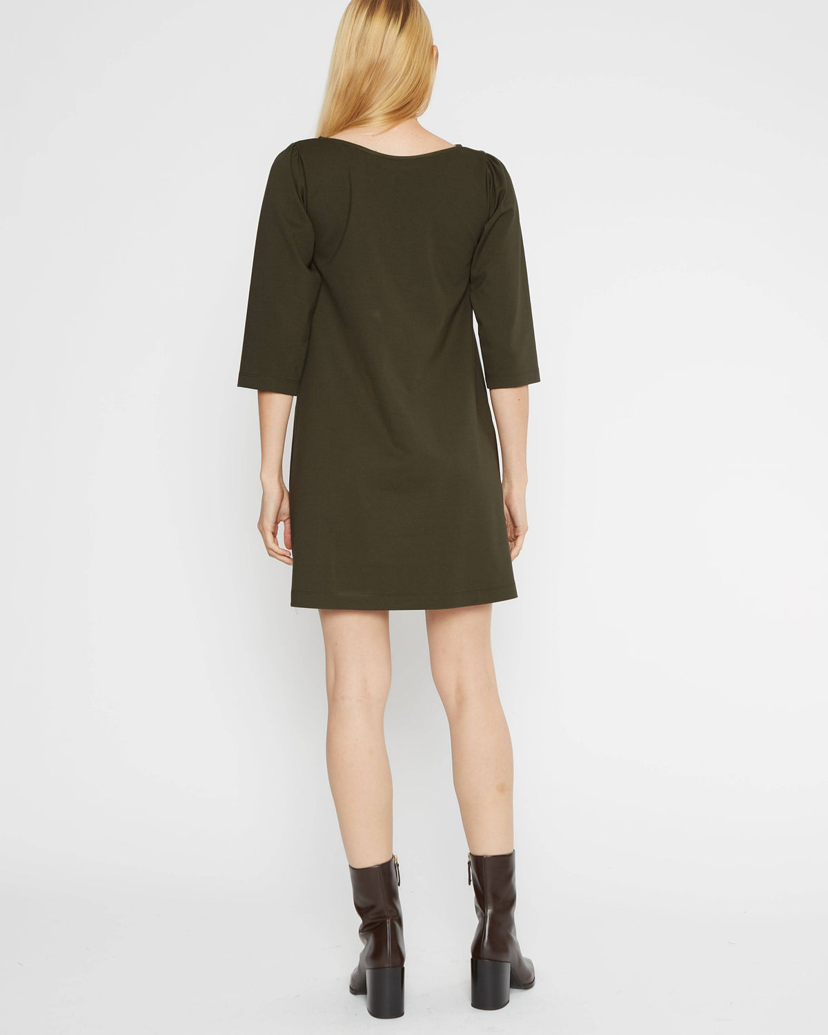 Olive Ponte Knit A-Line Dress