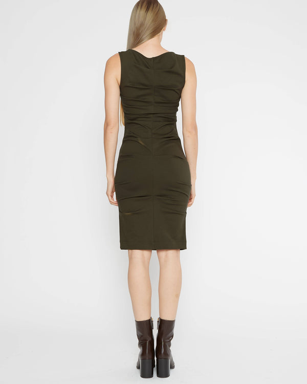 Olive Ponte Knit Ruched Dress