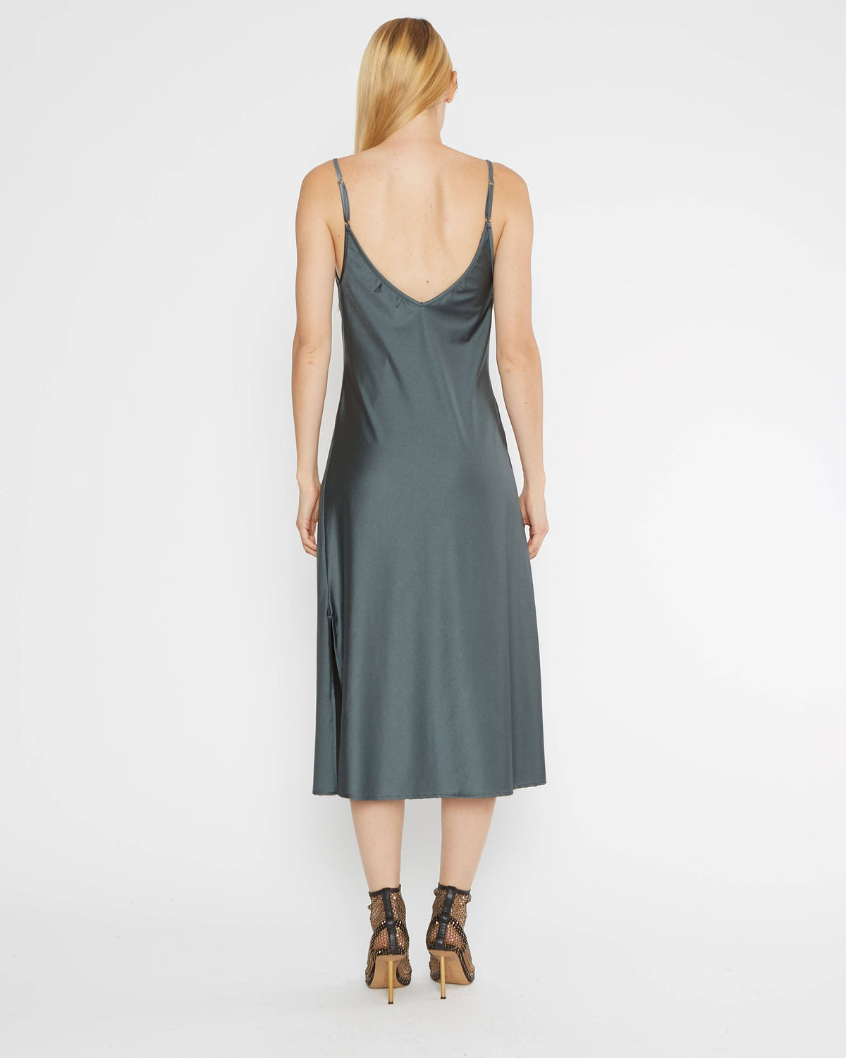 Slate Sateen Stretch Slip Dress