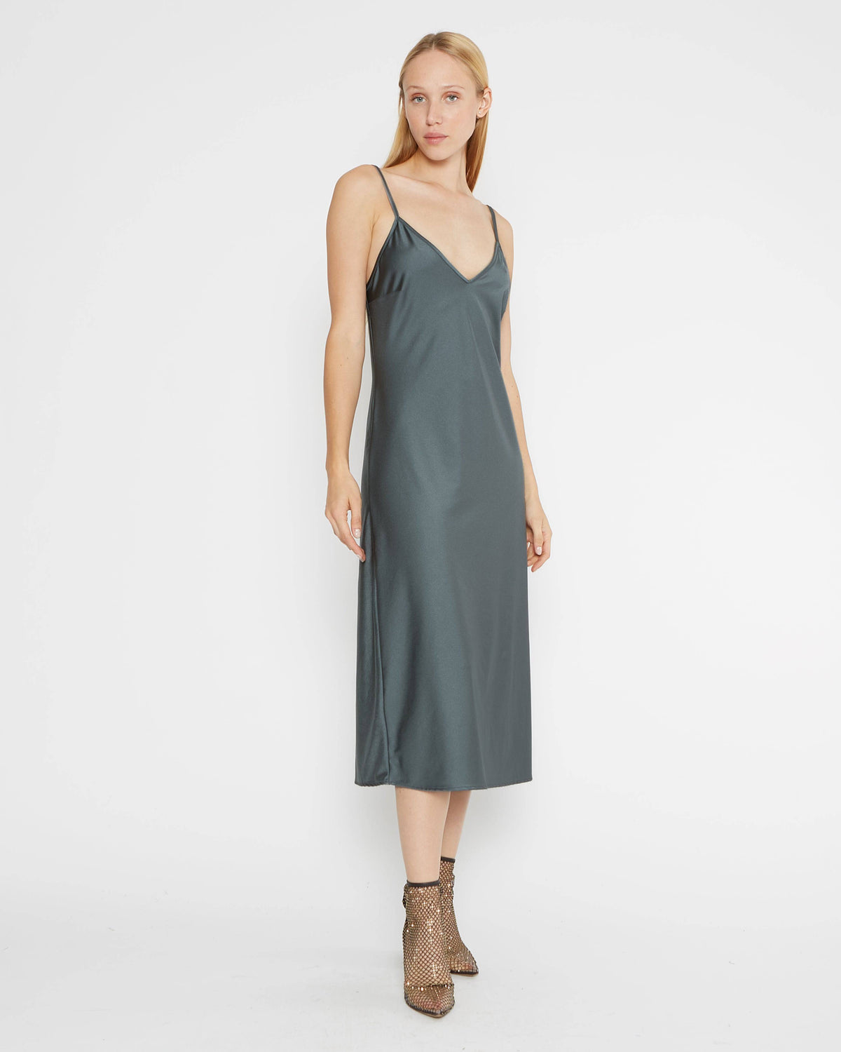 Slate Sateen Stretch Slip Dress