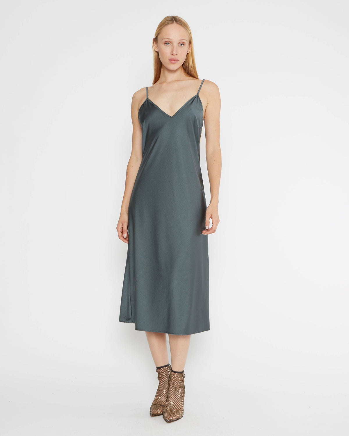 Slate Sateen Stretch Slip Dress