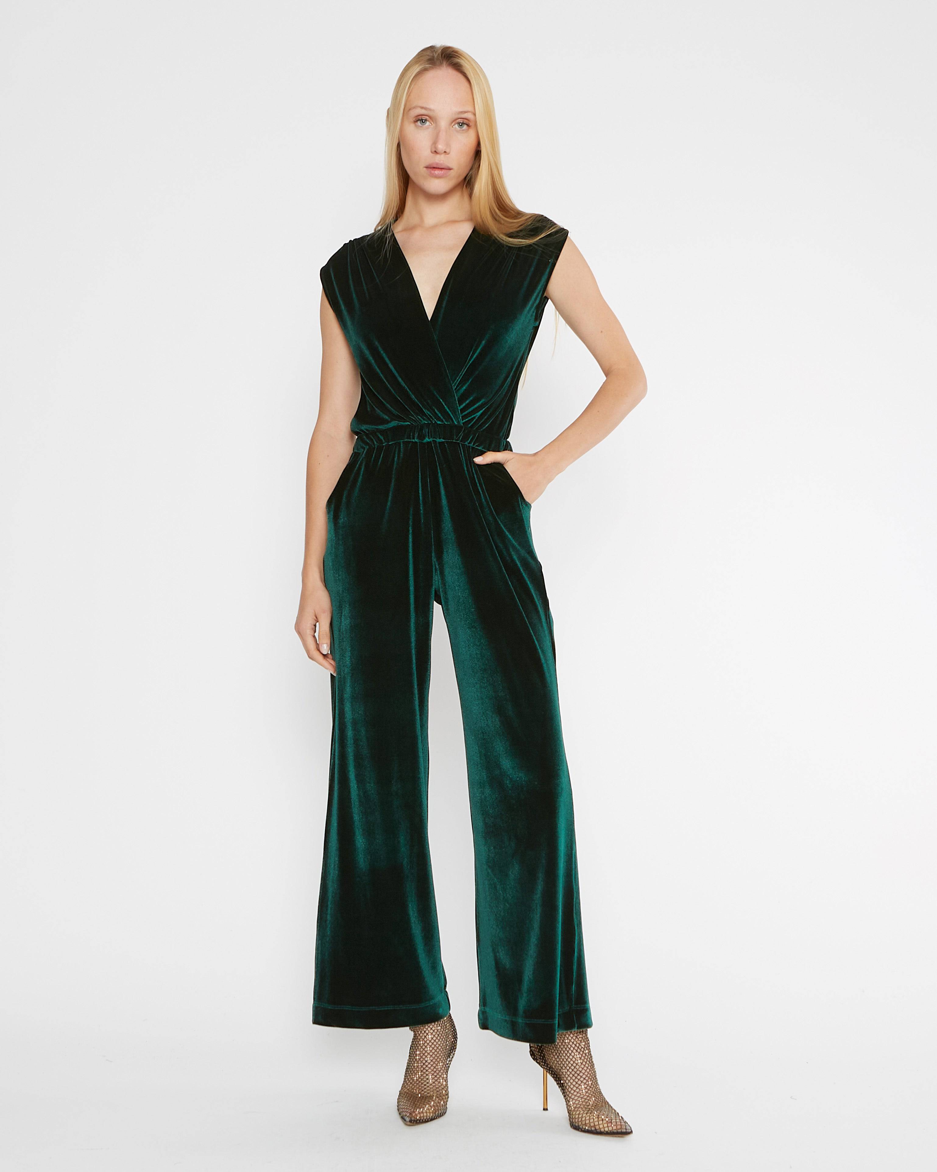 Emerald velvet jumpsuit on sale