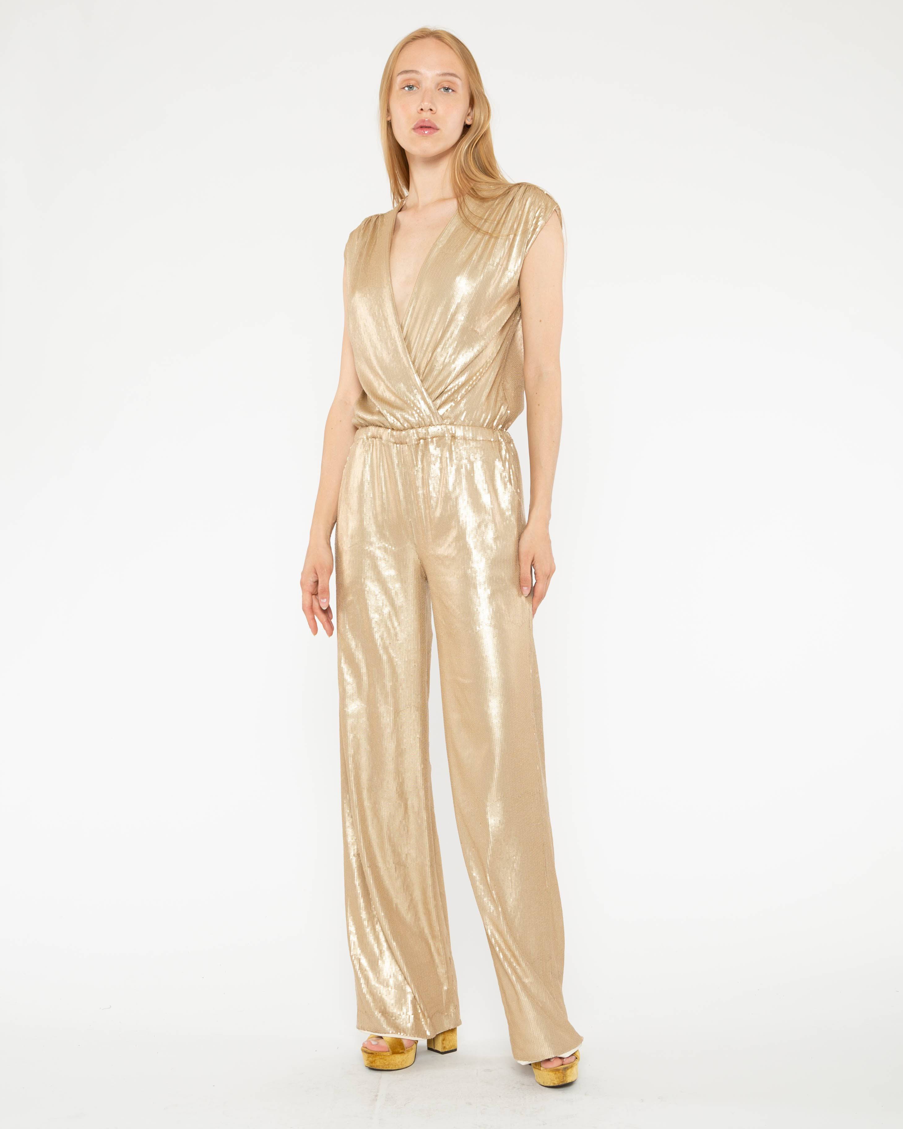 Gold dressy jumpsuit best sale