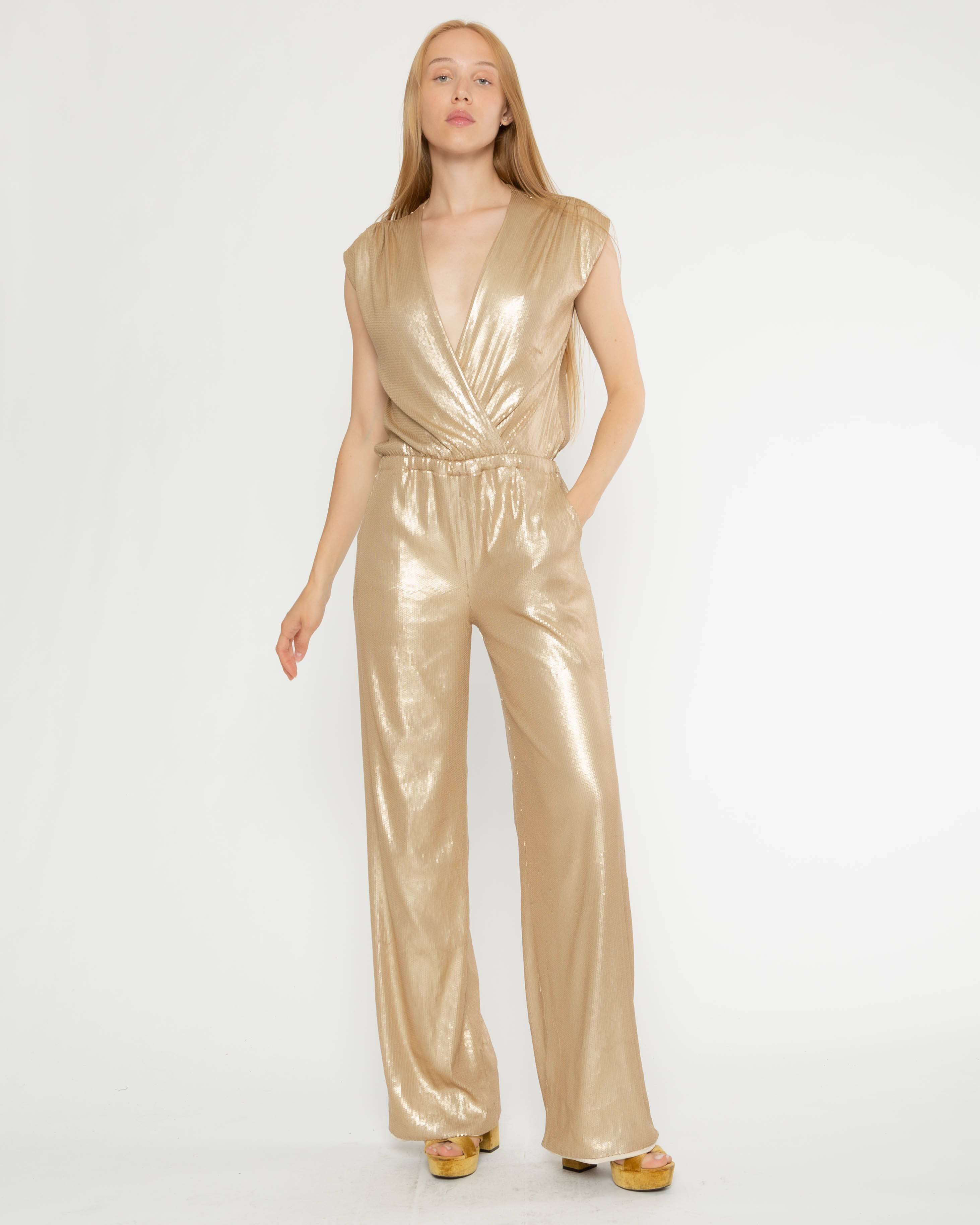 Matte Gold Sequin Classic Jumpsuit Ripley Rader