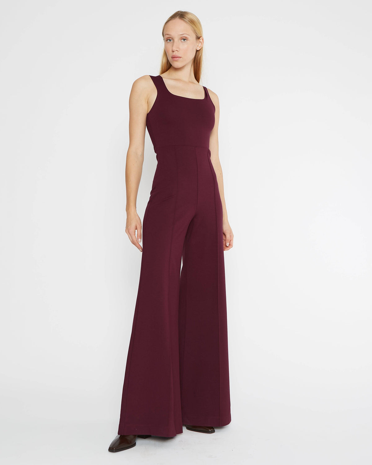 Elderberry Ponte Knit Tank Wide Leg Jumpsuit