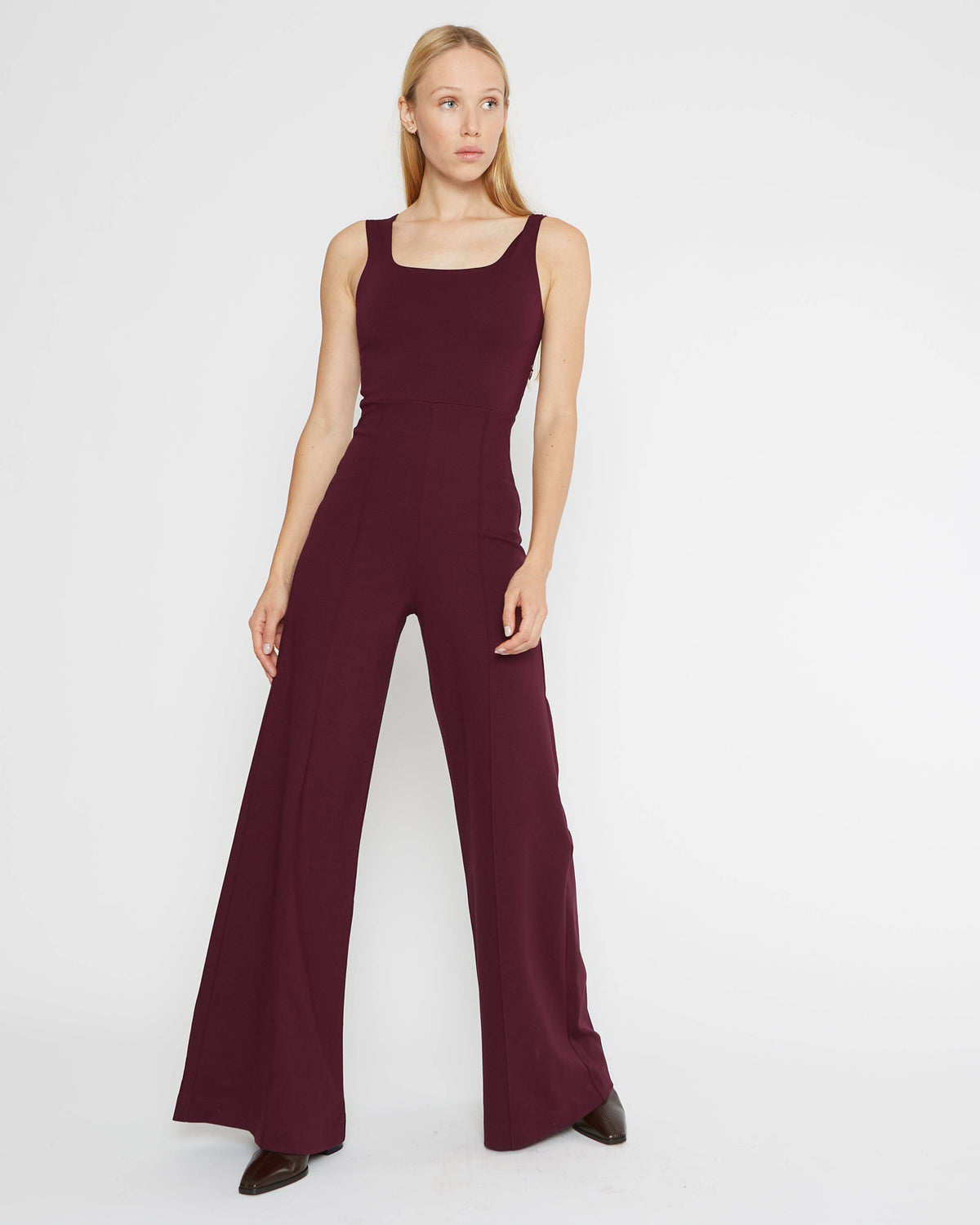 Elderberry Ponte Knit Tank Wide Leg Jumpsuit