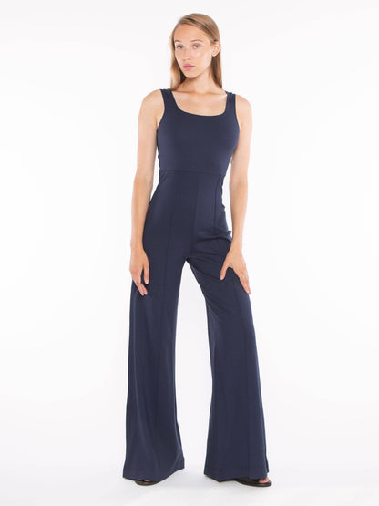Navy Ponte Knit Tank Wide Leg Jumpsuit