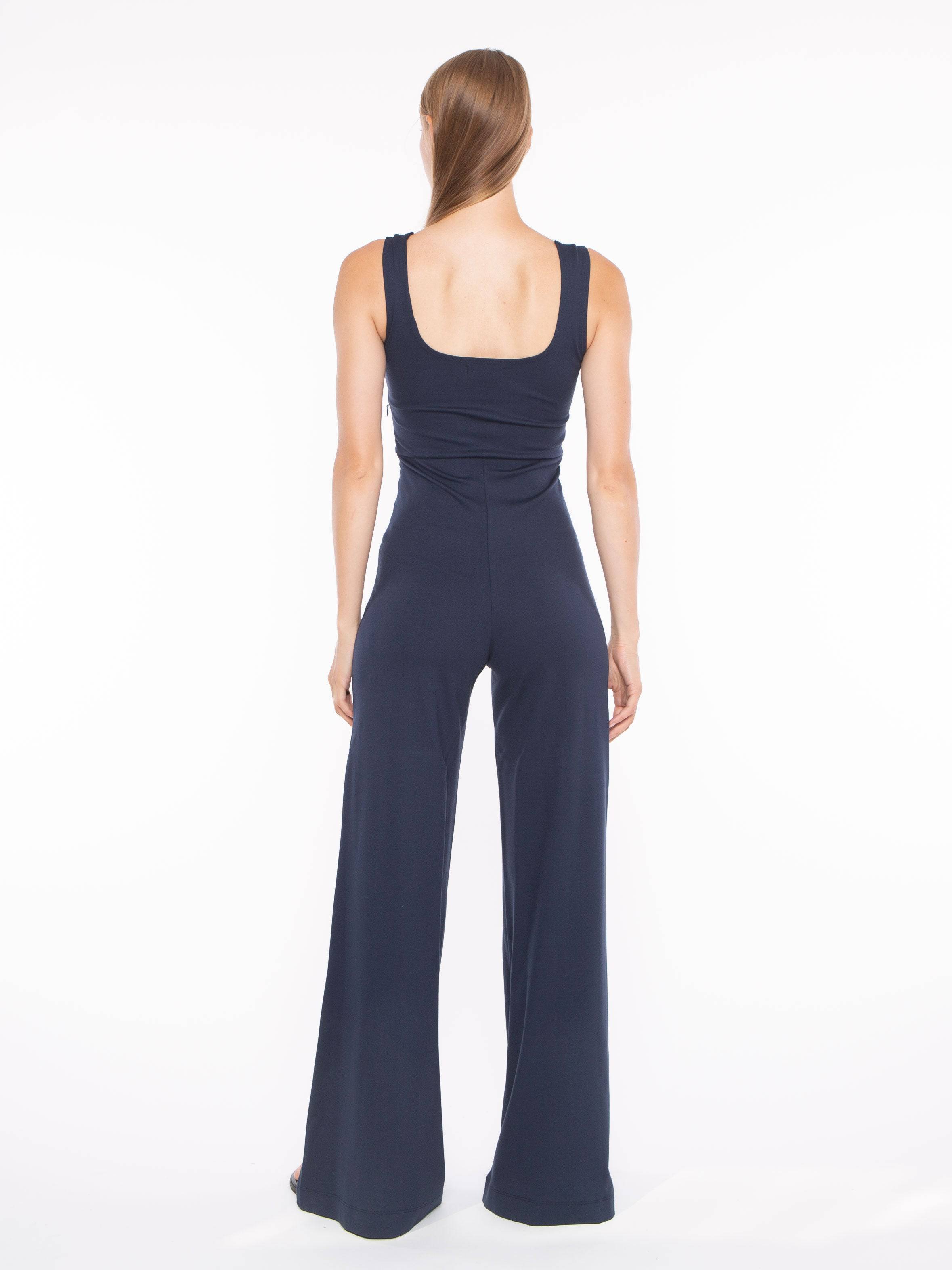 Navy Ponte Knit Tank Wide Leg Jumpsuit
