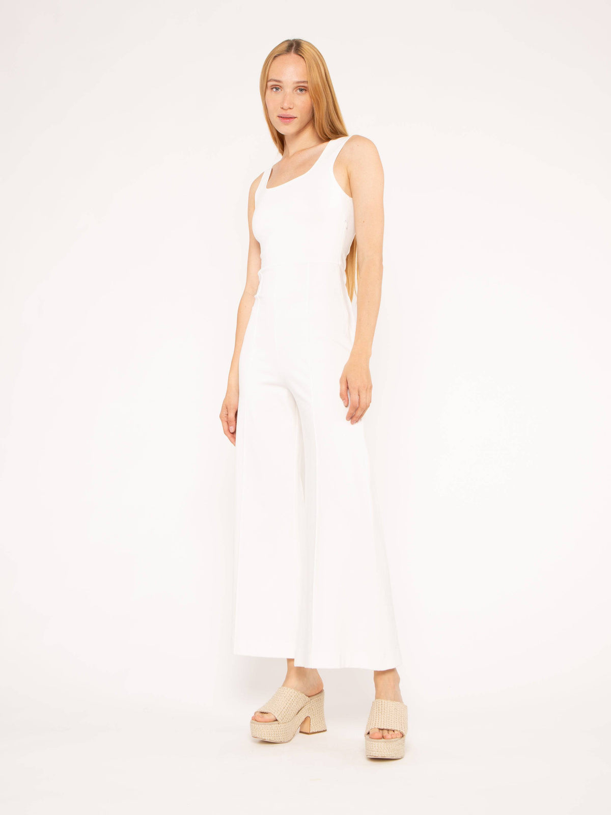 Off-White Ponte Knit Tank Wide Leg Jumpsuit: Cropped