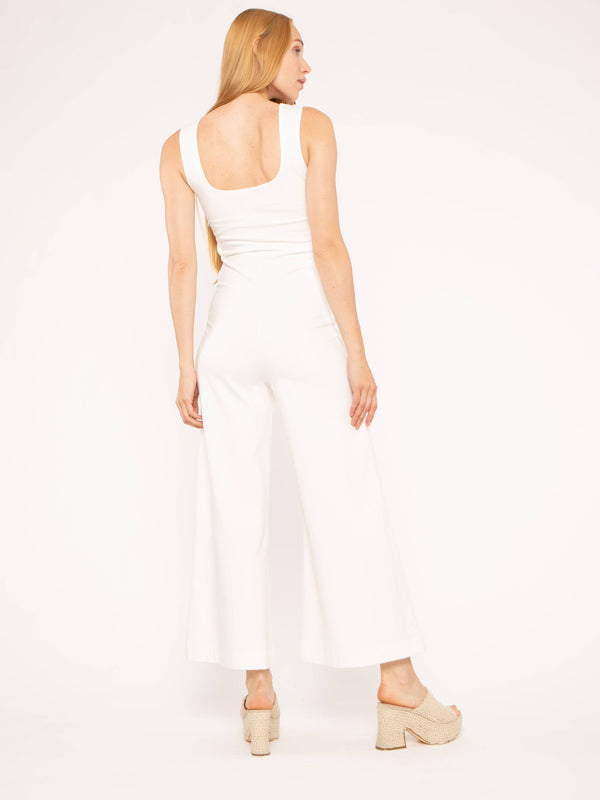 Off-White Ponte Knit Tank Wide Leg Jumpsuit: Cropped
