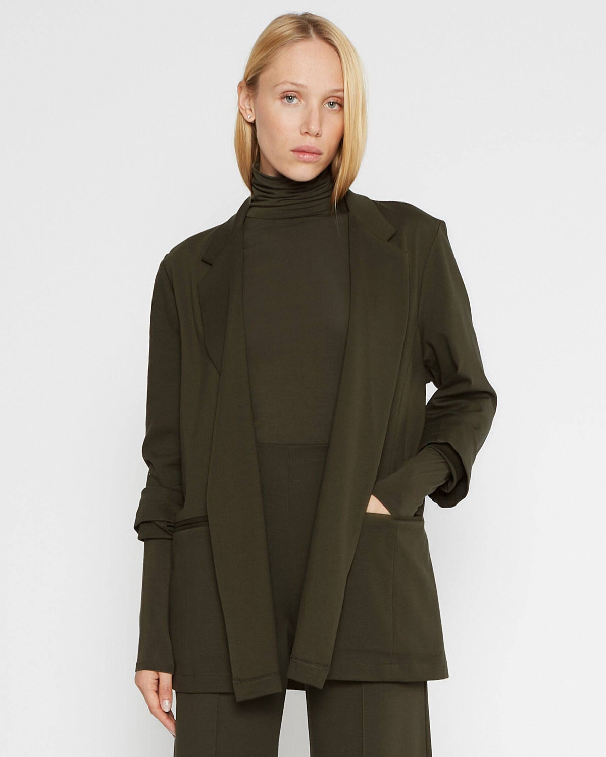 Olive Ponte Knit Oversized Blazer