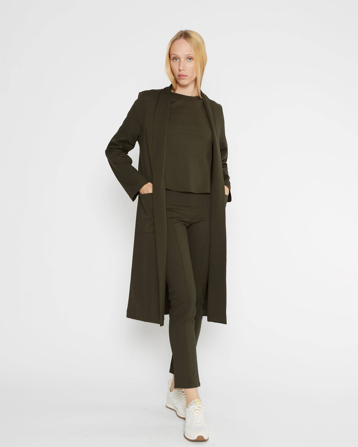 Olive Ponte Knit Smoking Jacket