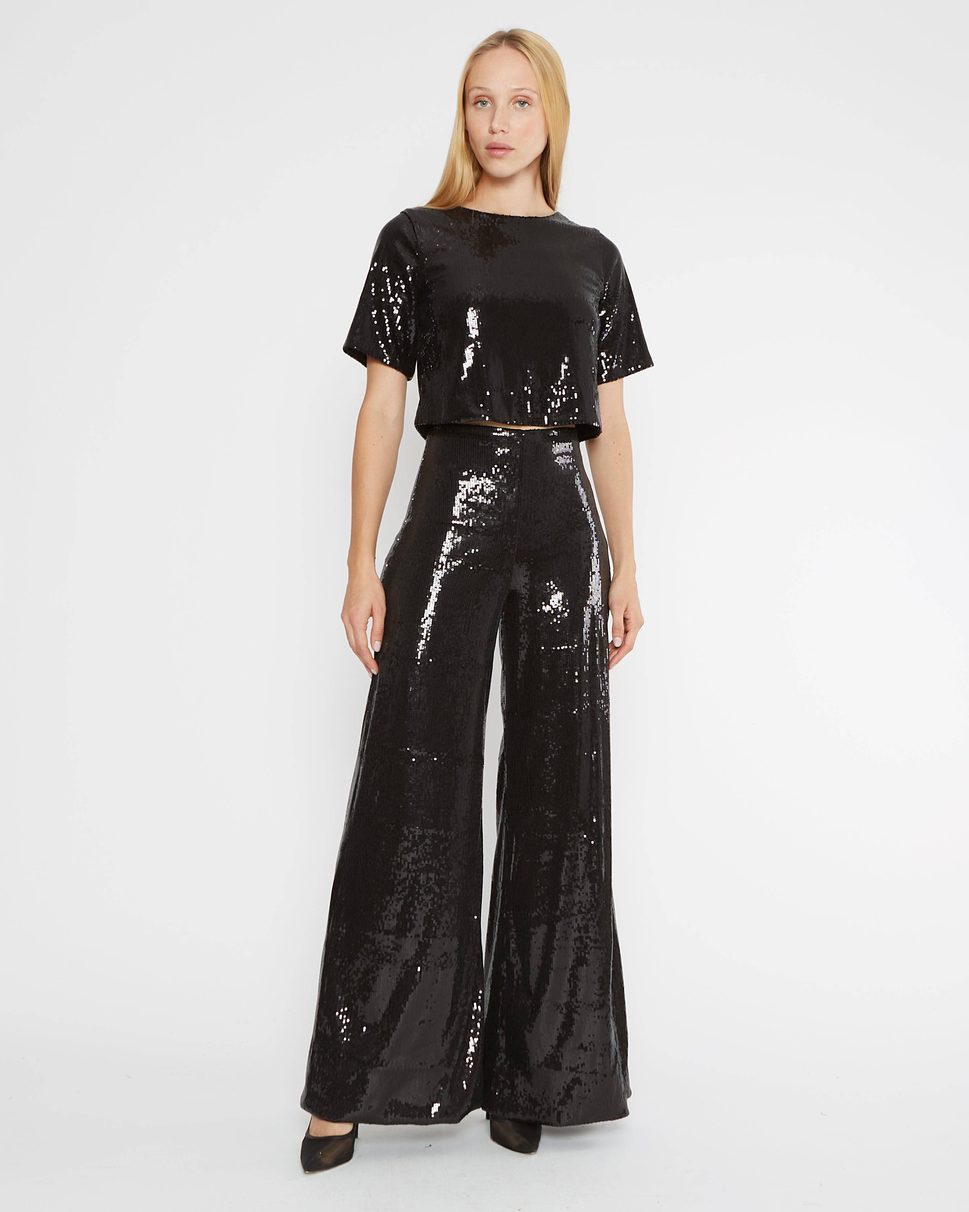 Black sequin wide leg pants hotsell