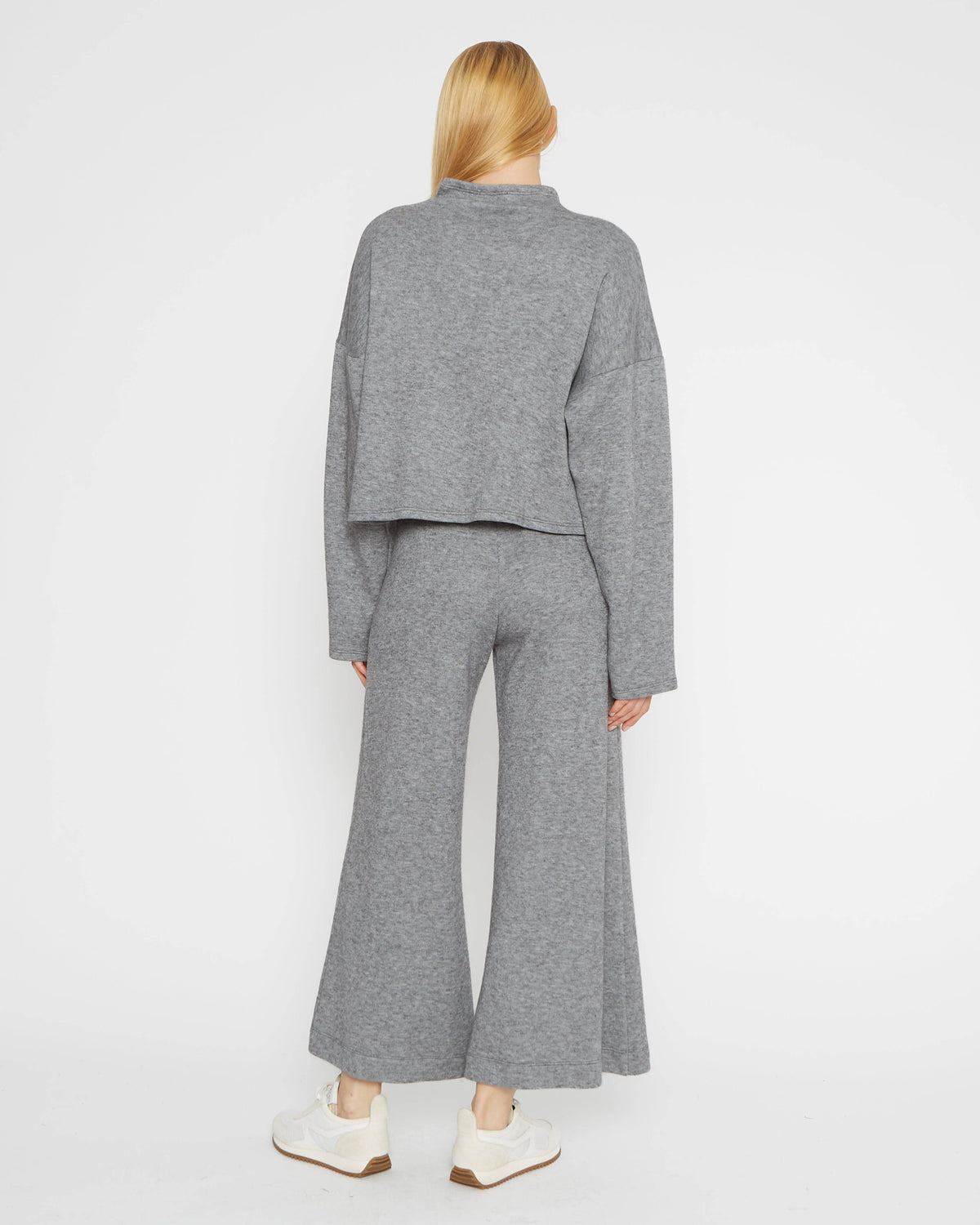 Heather Grey Sweater Knit Wide Leg Pant: Cropped