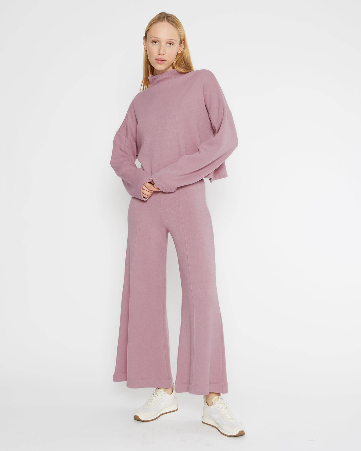 Lilac Sweater Knit Cropped Wide Leg Pant