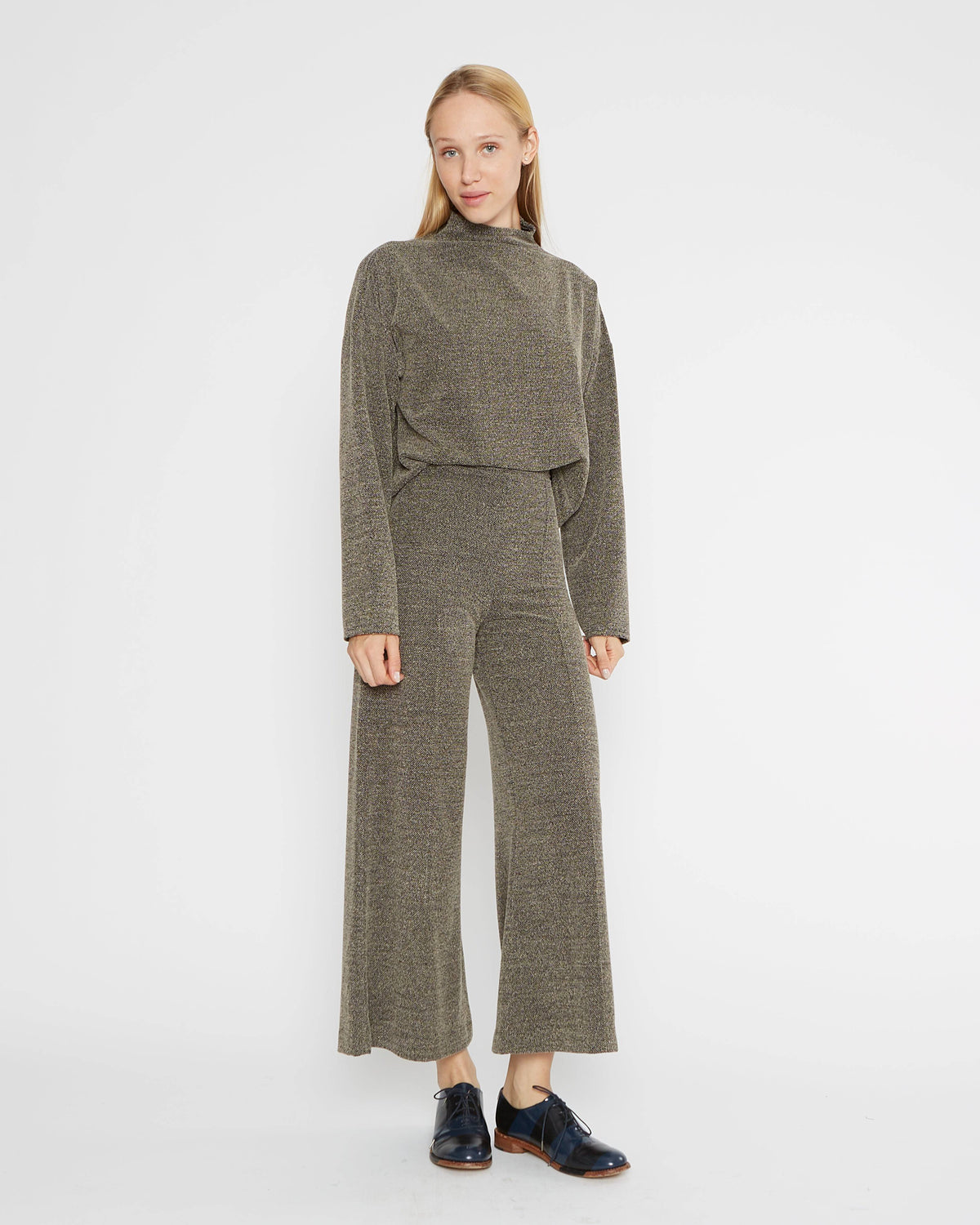 Pebble Boucle Cropped Wide Leg Pant