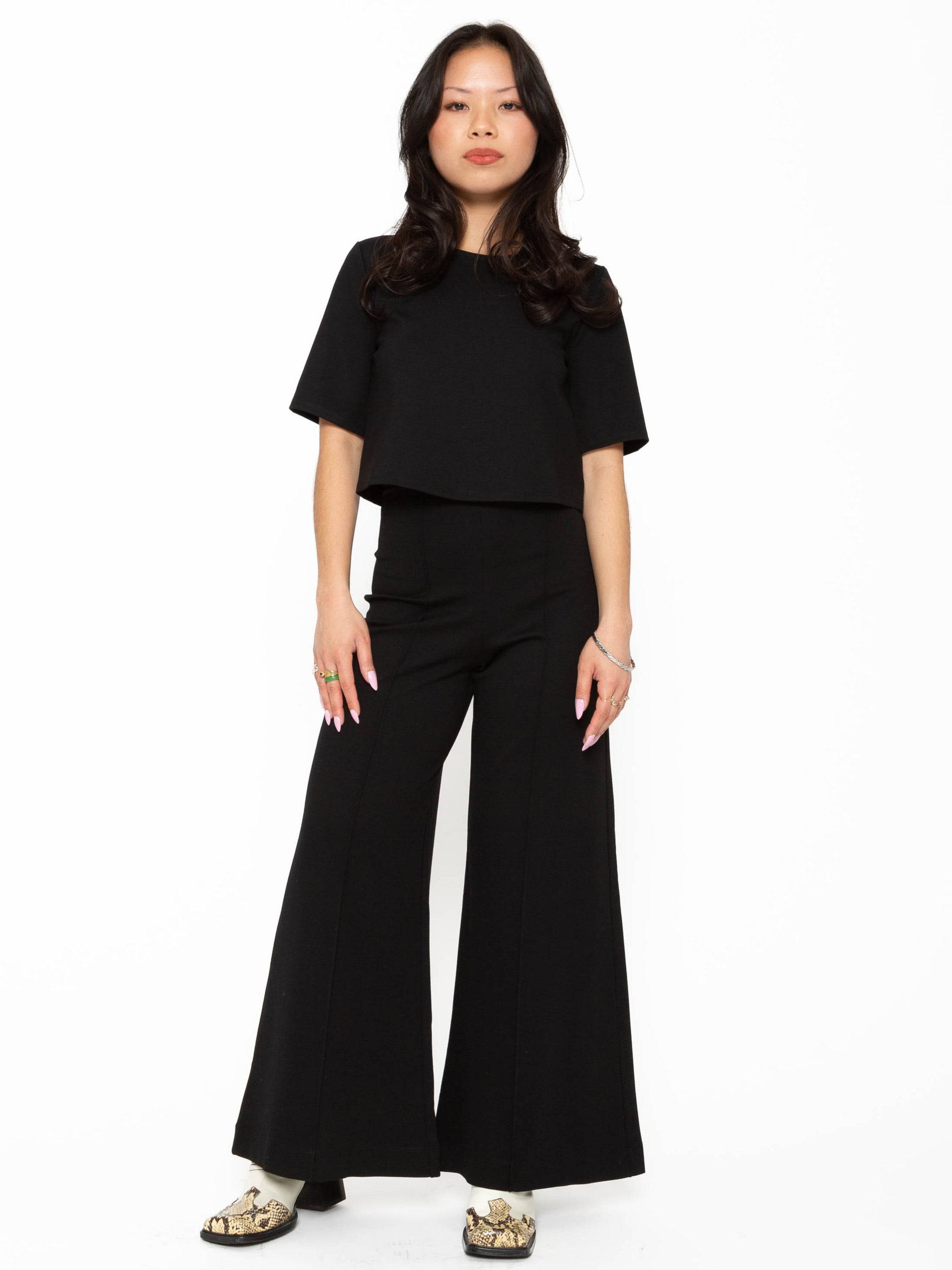 Black Ponte Knit Wide Leg Pant: Cropped | Ripley Rader