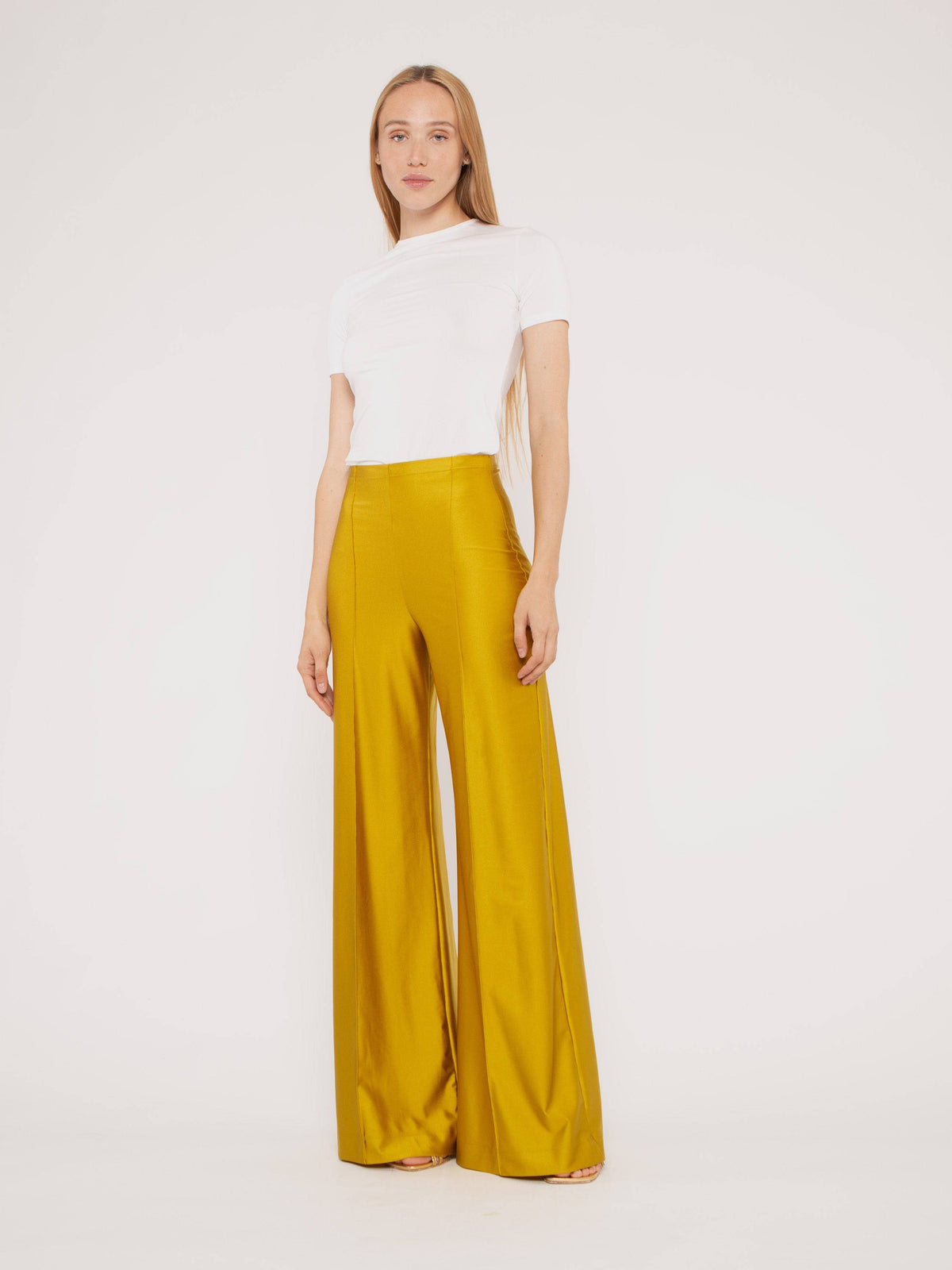 Chartreuse Sateen Stretch Wide Leg Pant