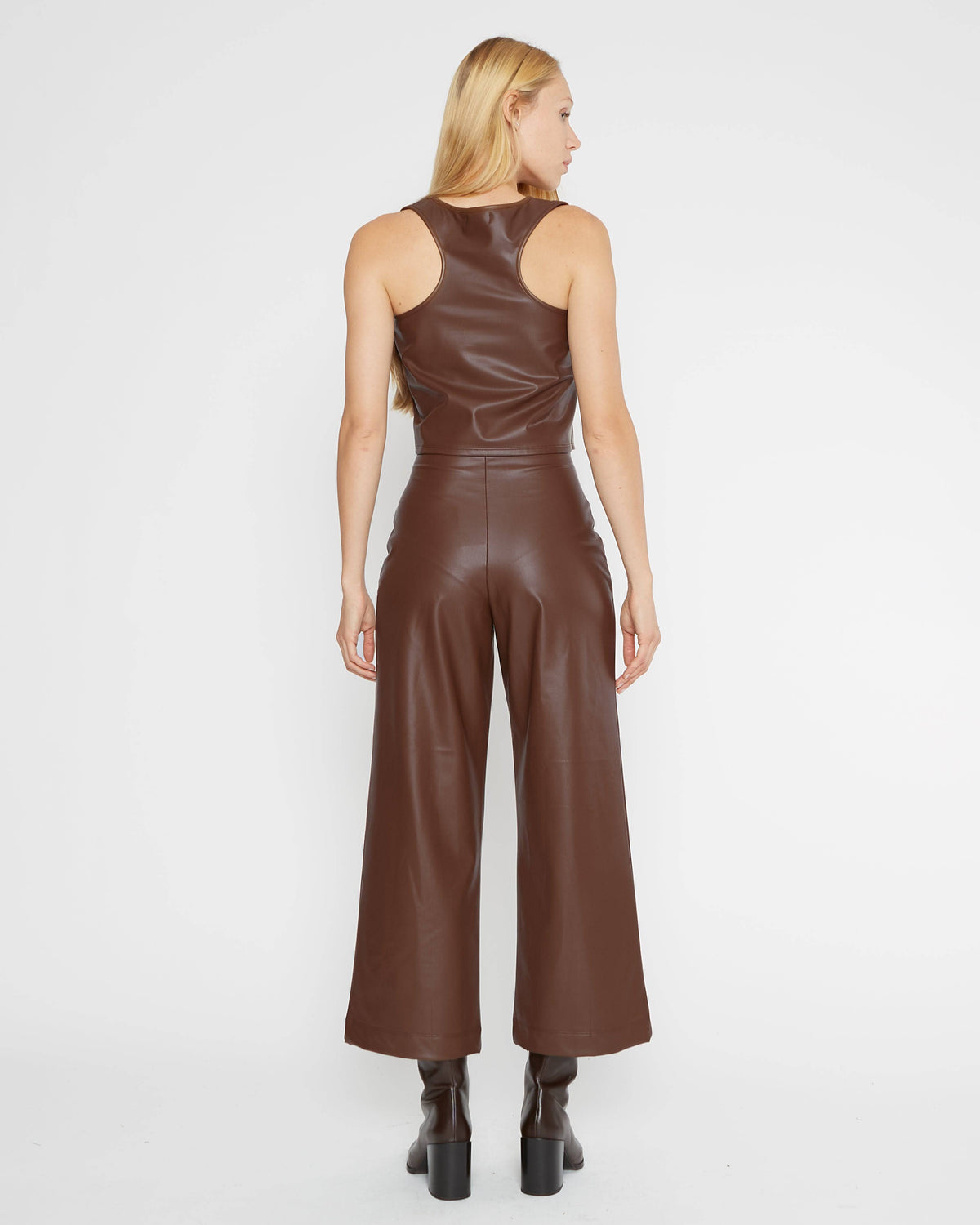 Chestnut Vegan Leather Straight Leg Pant: Cropped