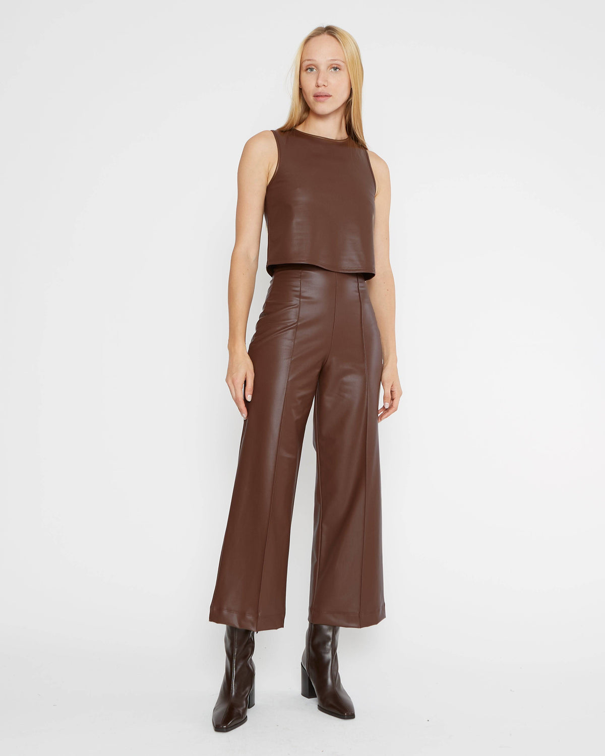 Chestnut Vegan Leather Straight Leg Pant: Cropped