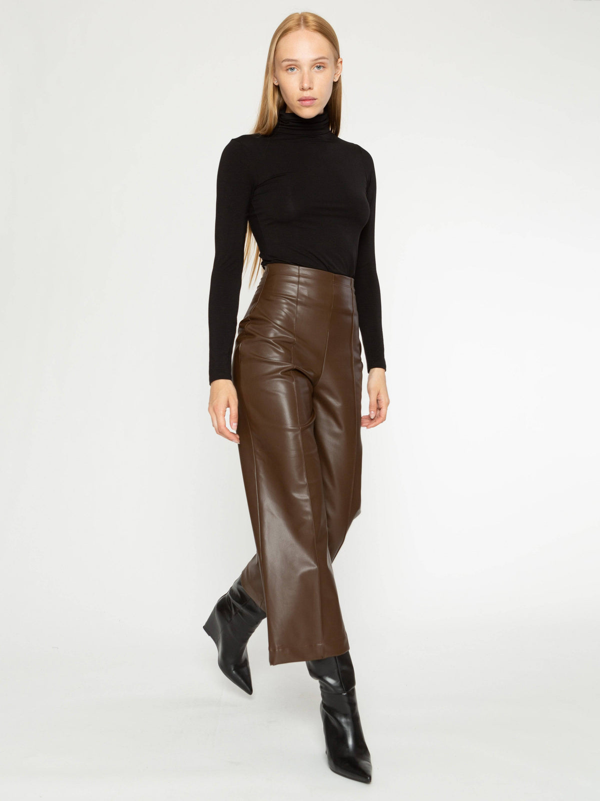 Chocolate Vegan Leather Straight Leg Pant: Cropped | Ripley Rader