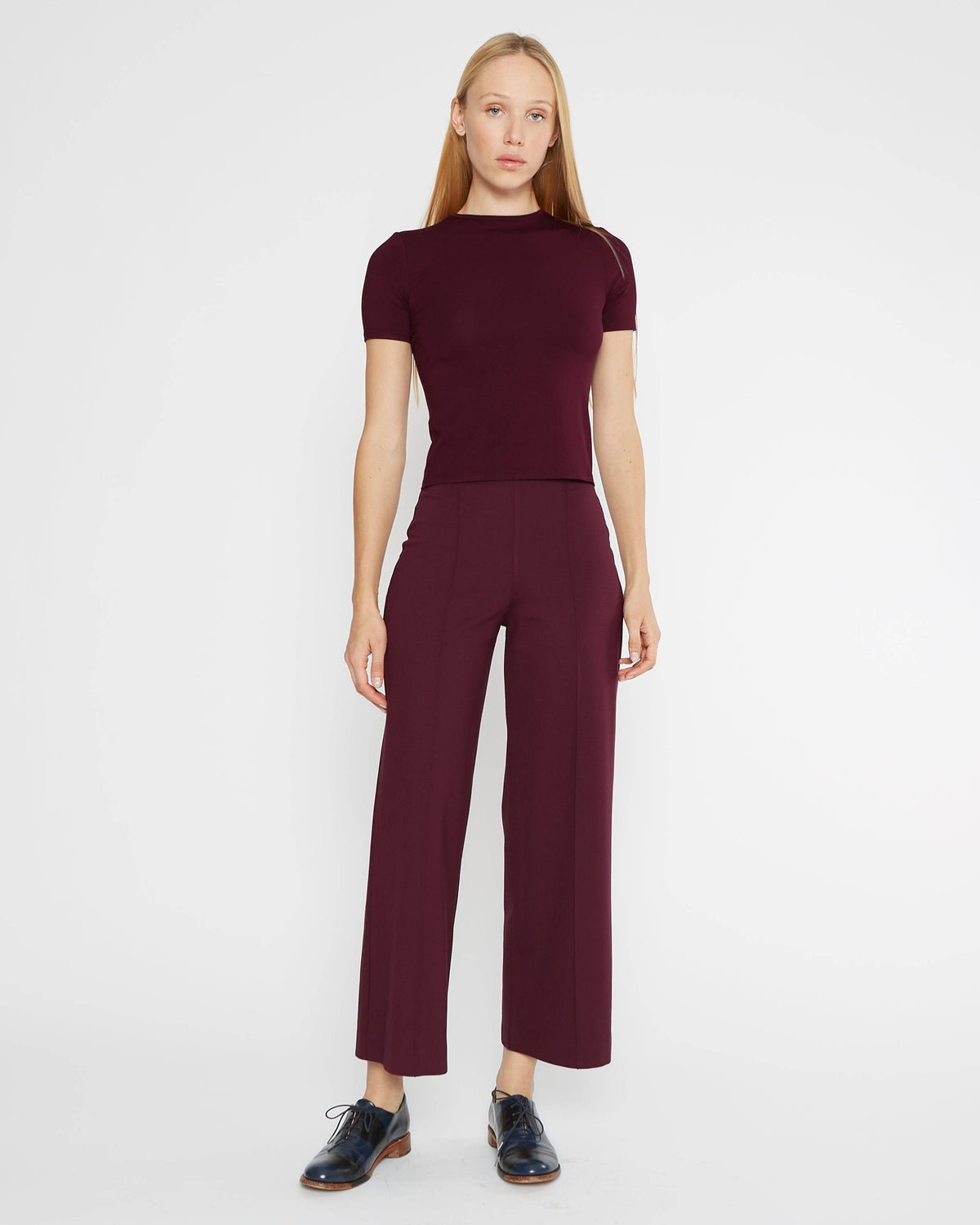 Elderberry Ponte Knit Straight Leg Pant: Cropped