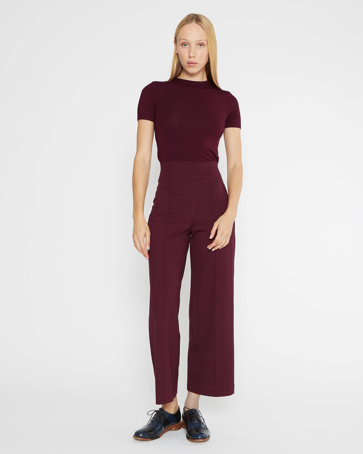 Elderberry Ponte Knit Straight Leg Pant: Cropped