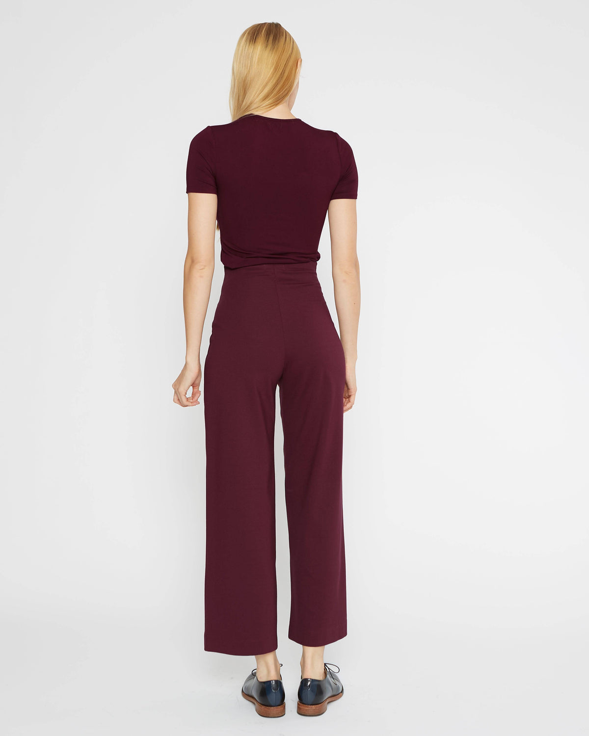 Elderberry Ponte Knit Straight Leg Pant: Cropped