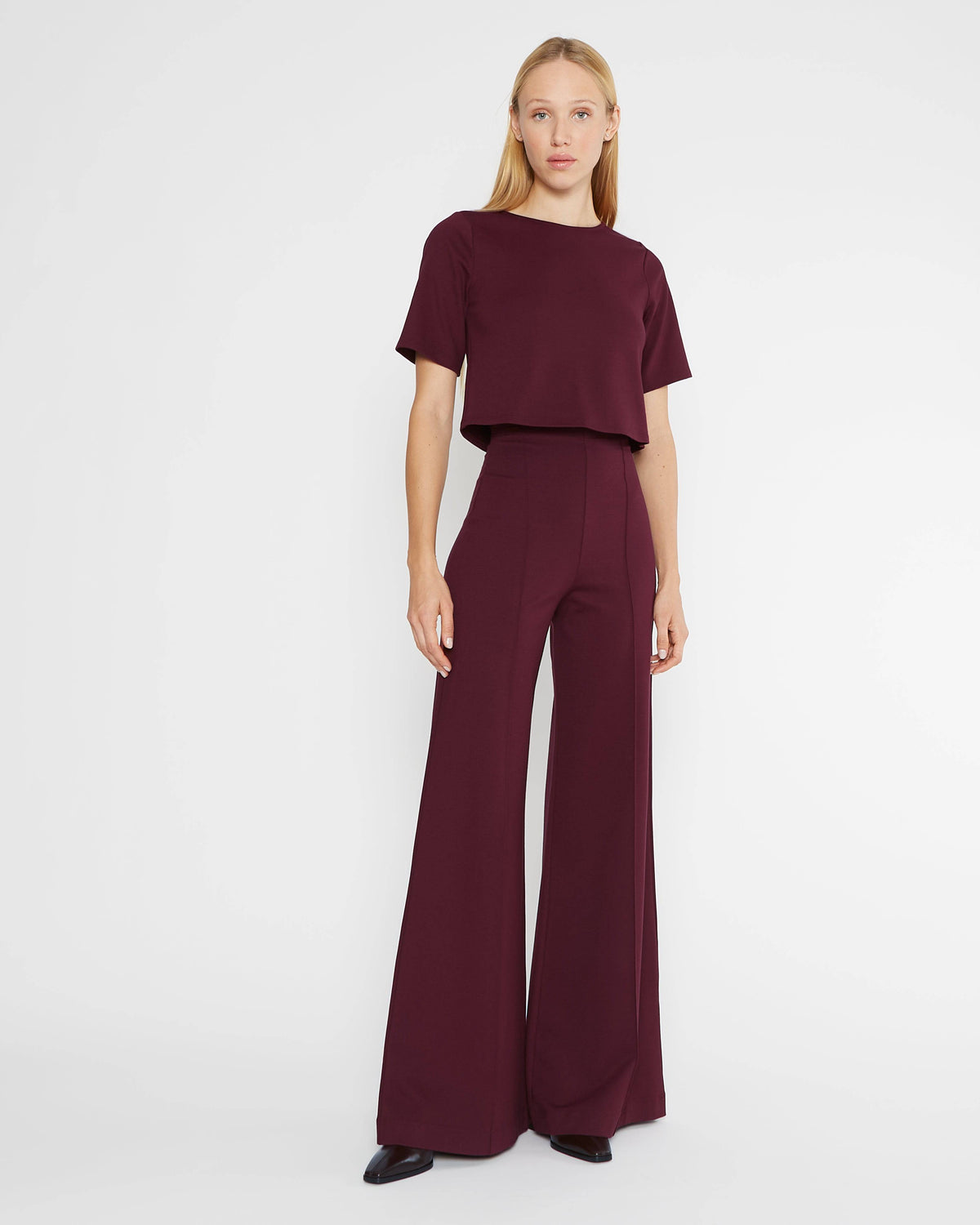 Elderberry Ponte Knit Wide Leg Pant