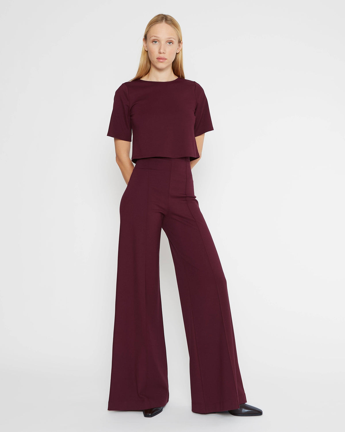 Elderberry Ponte Knit Wide Leg Pant