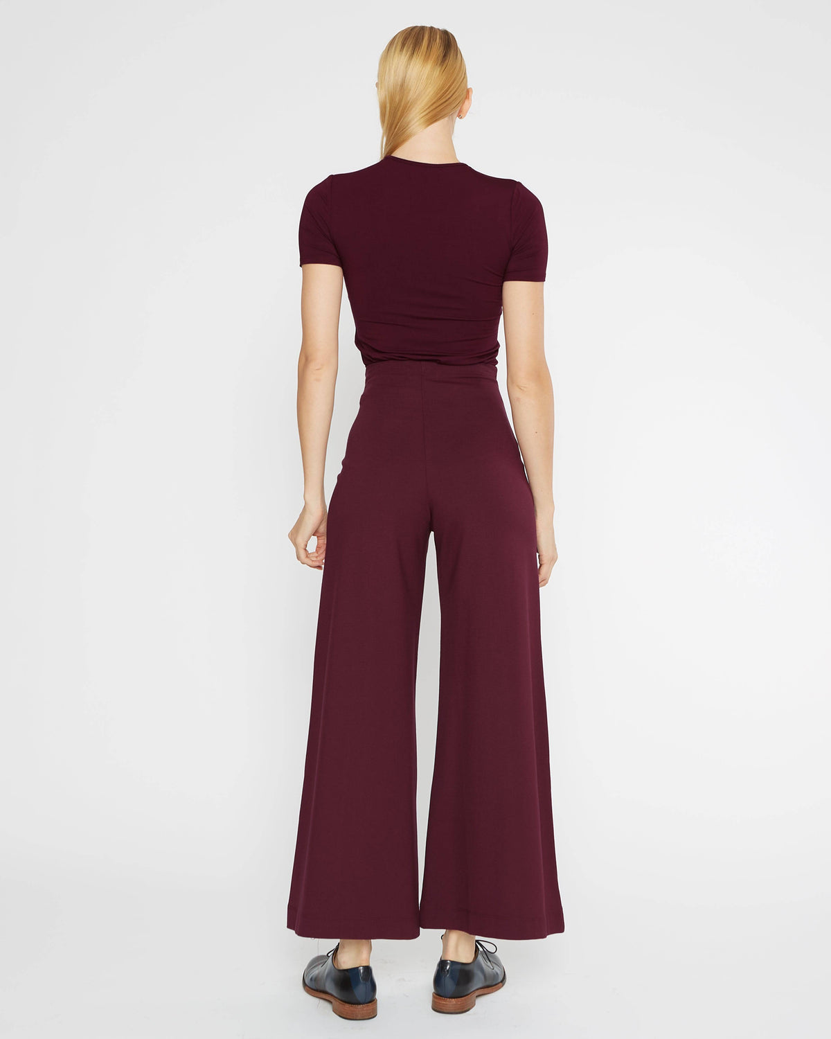 Elderberry Ponte Knit Wide Leg Pant: Cropped