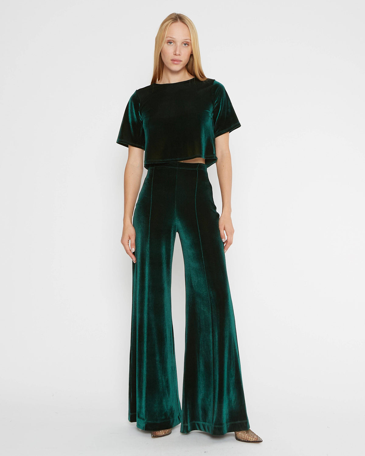 Emerald Velvet Wide Leg Pant