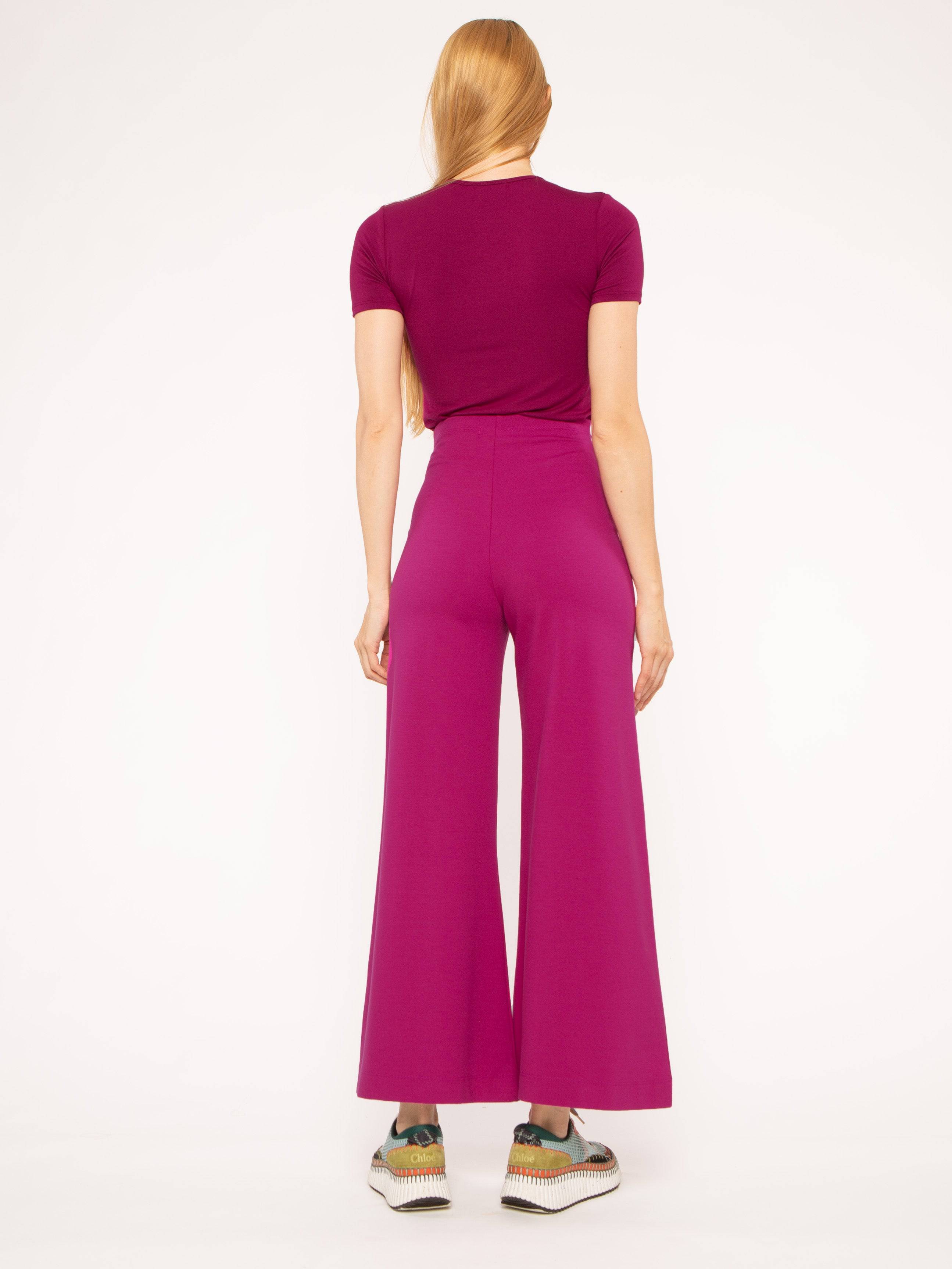 Fuchsia Ponte Knit Wide Leg Pant: Cropped