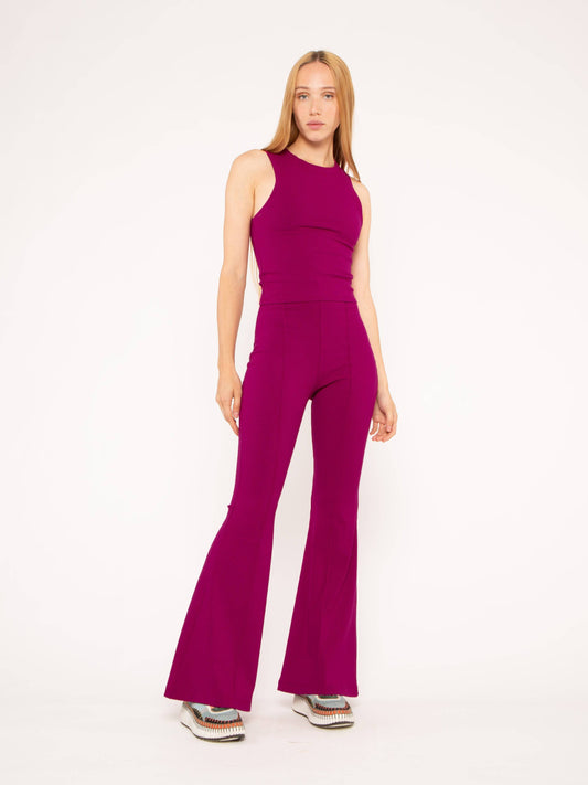 Magenta Rib Flare Pant