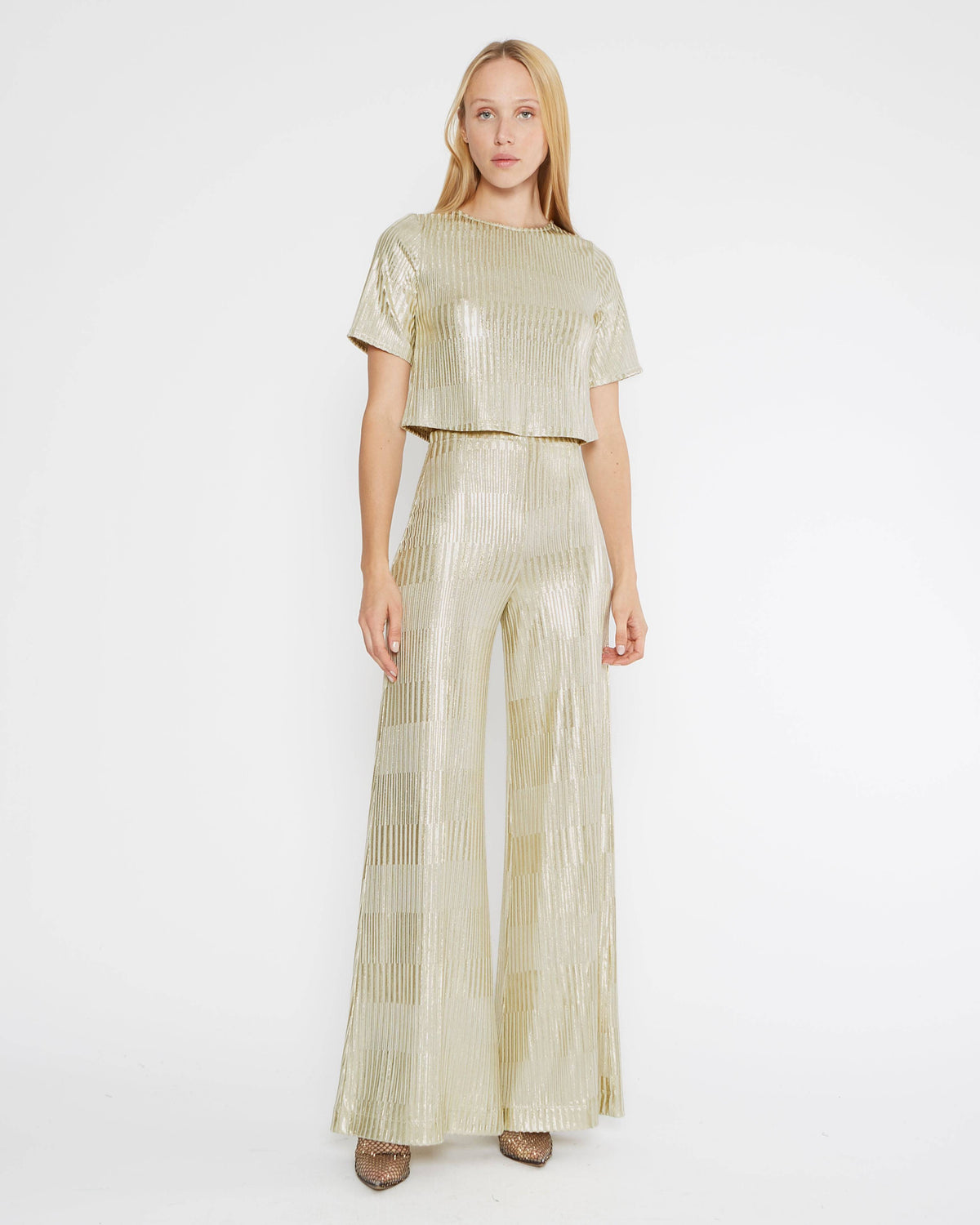 Foil Metallic Wide Leg Pant