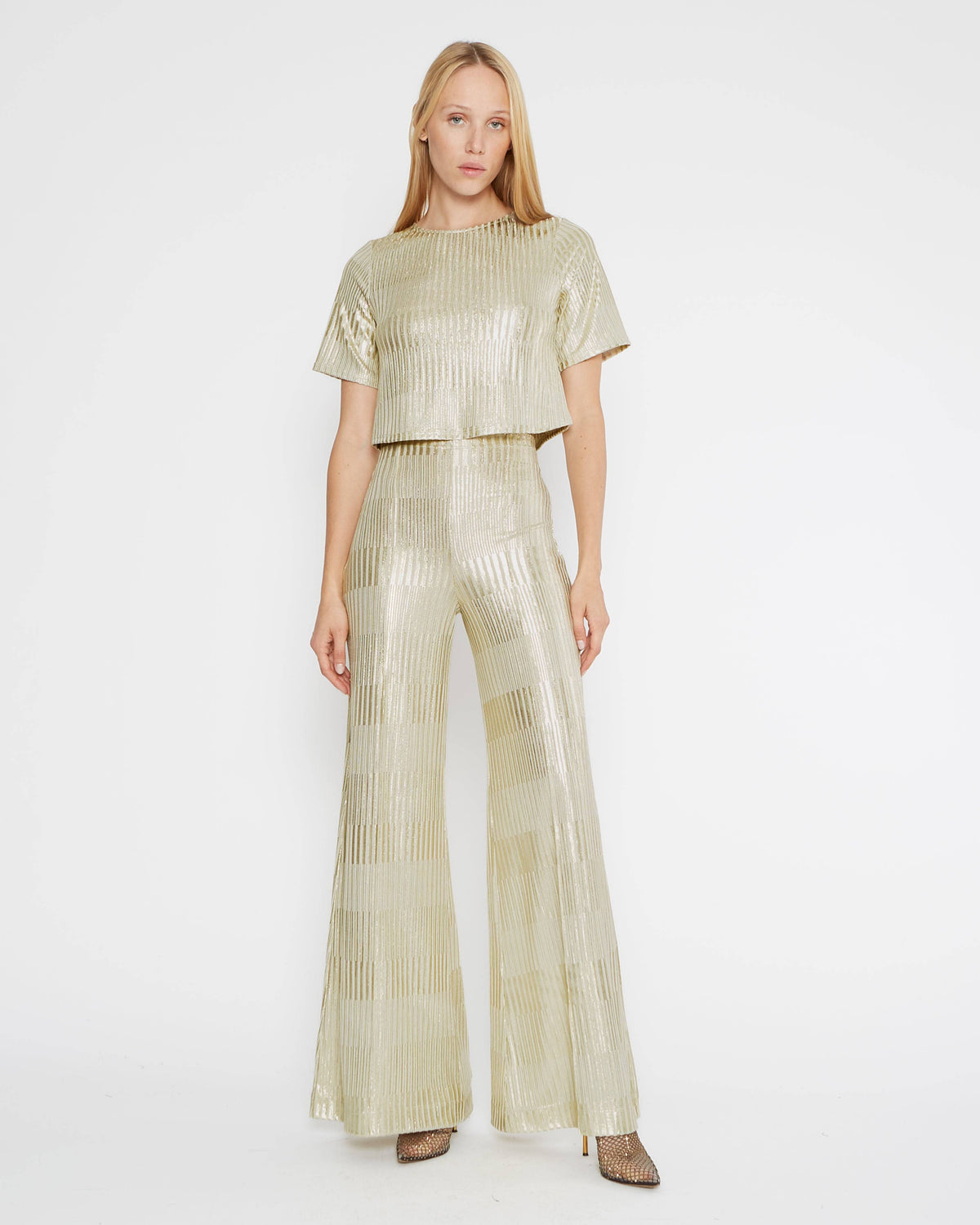 Foil Metallic Wide Leg Pant