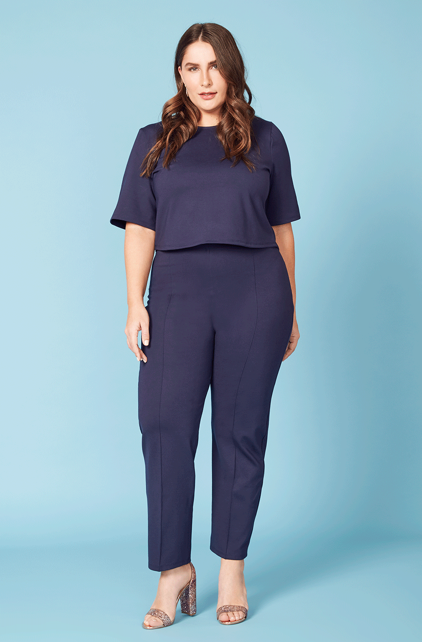 Navy Ponte Knit Slim Leg Pant