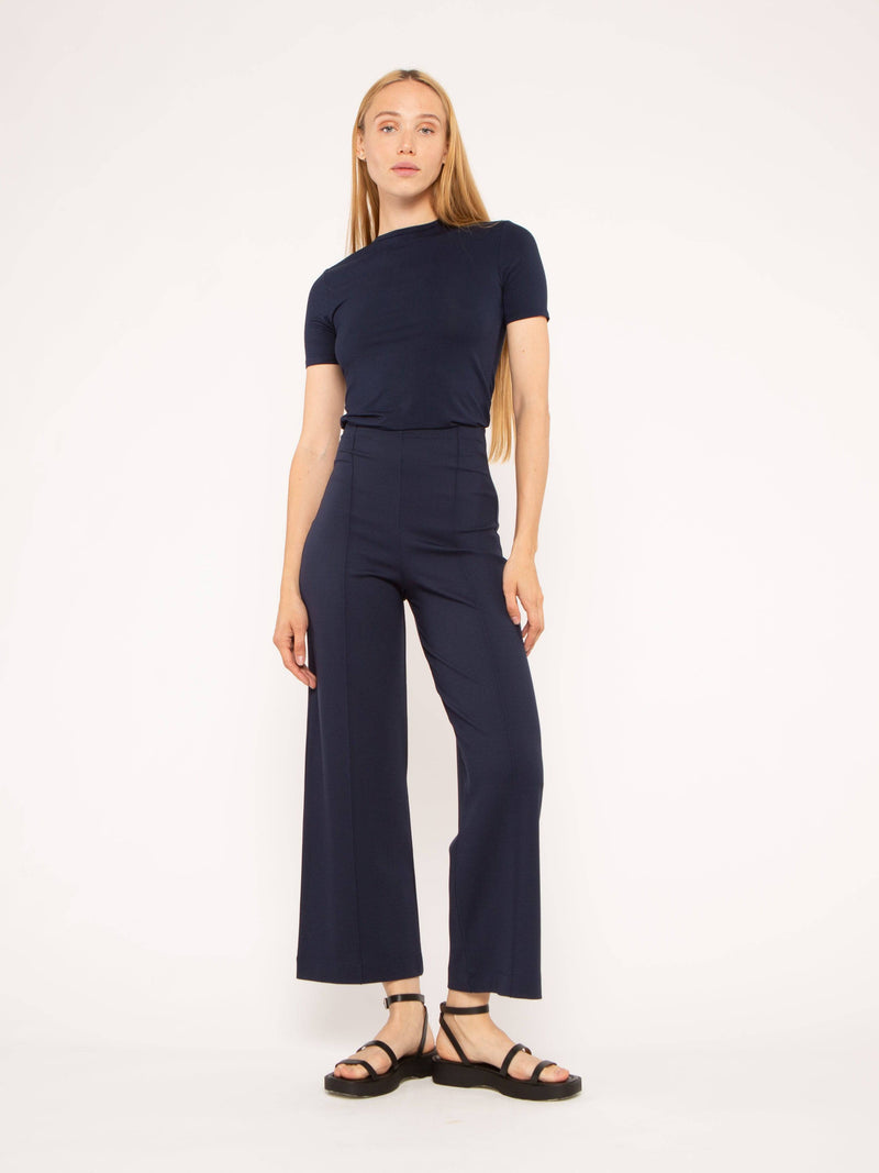 Navy Ponte Knit Straight Leg Pant: Cropped | Ripley Rader