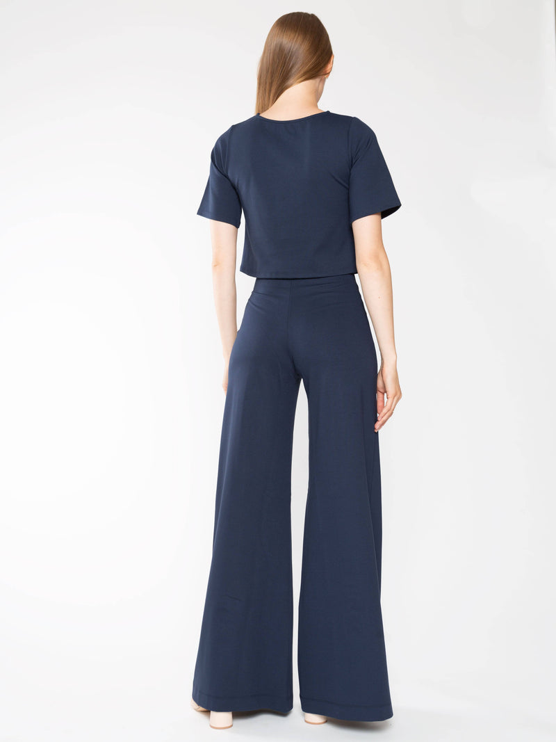 Navy Ponte Knit Wide Leg Pant | Ripley Rader