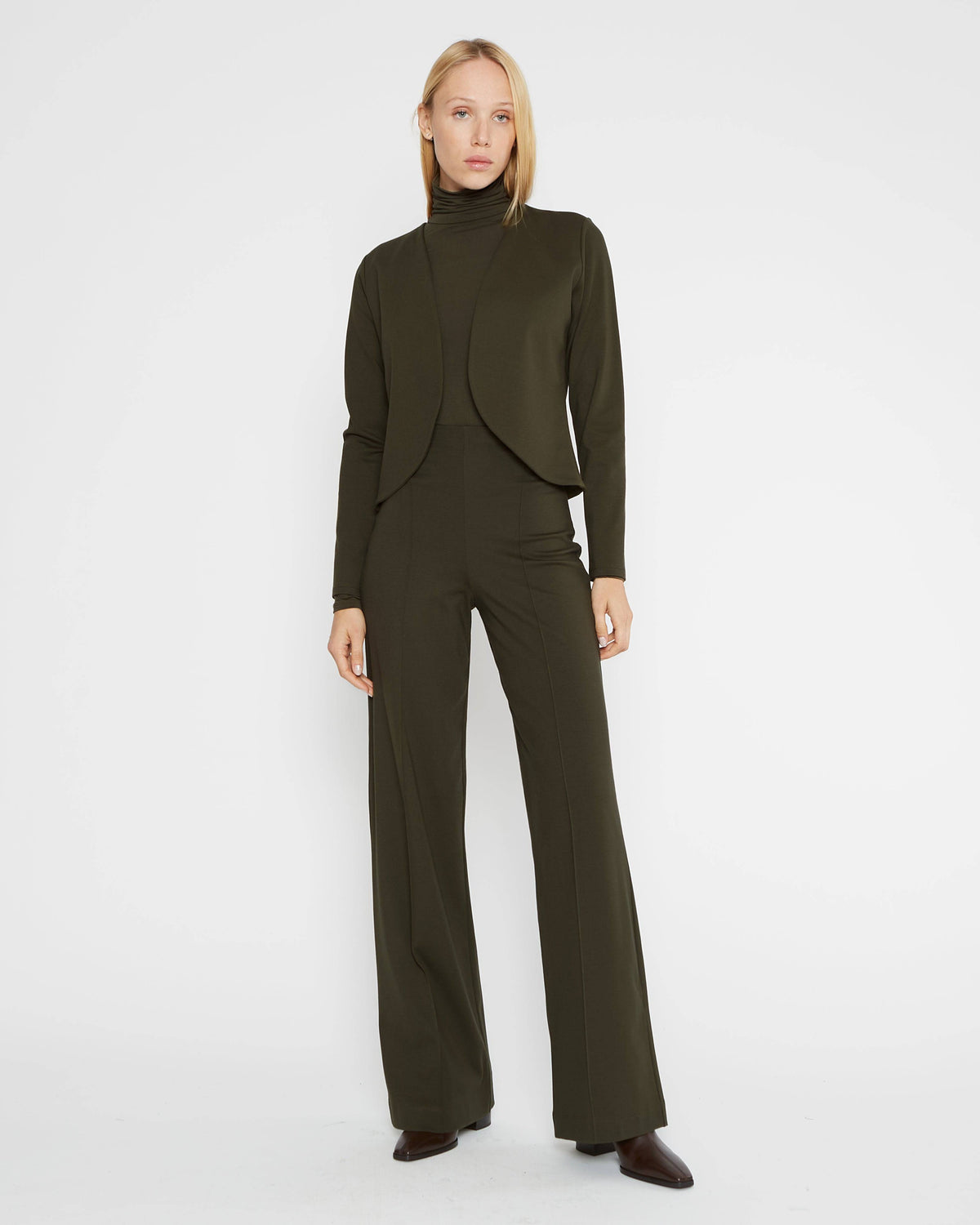 Olive Ponte Knit Straight Leg Pant