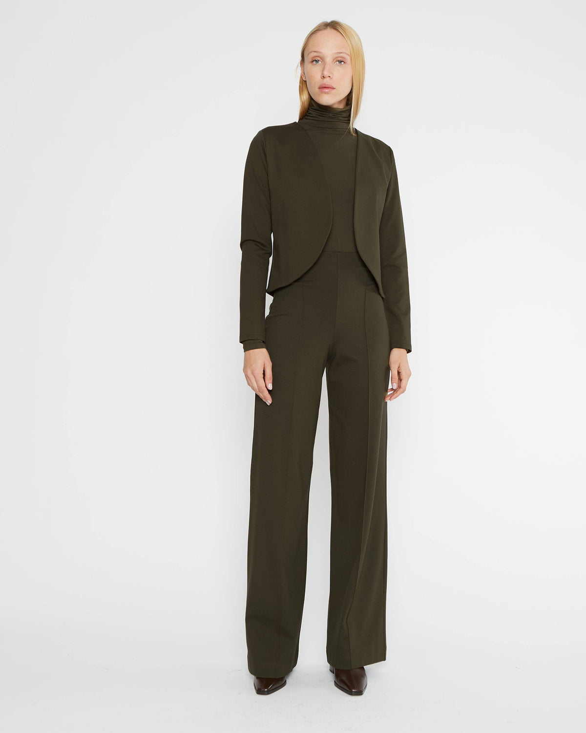 Olive Ponte Knit Straight Leg Pant