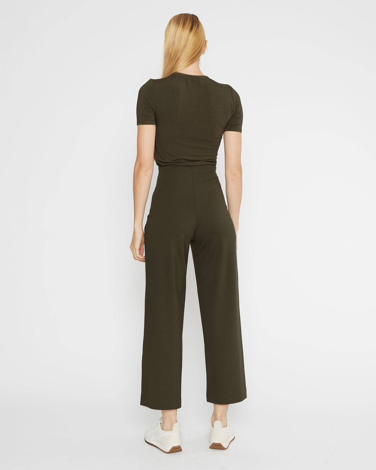 Olive Ponte Knit Straight Leg Pant: Cropped