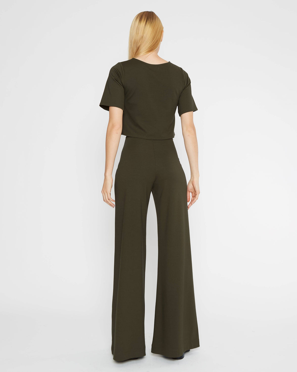 Olive Ponte Knit Wide Leg Pant