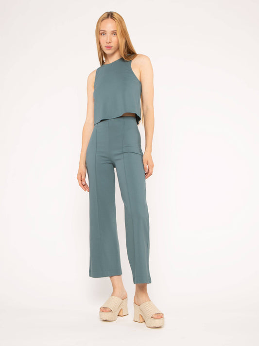 Sea Blue Ponte Knit Straight Leg Pant: Cropped